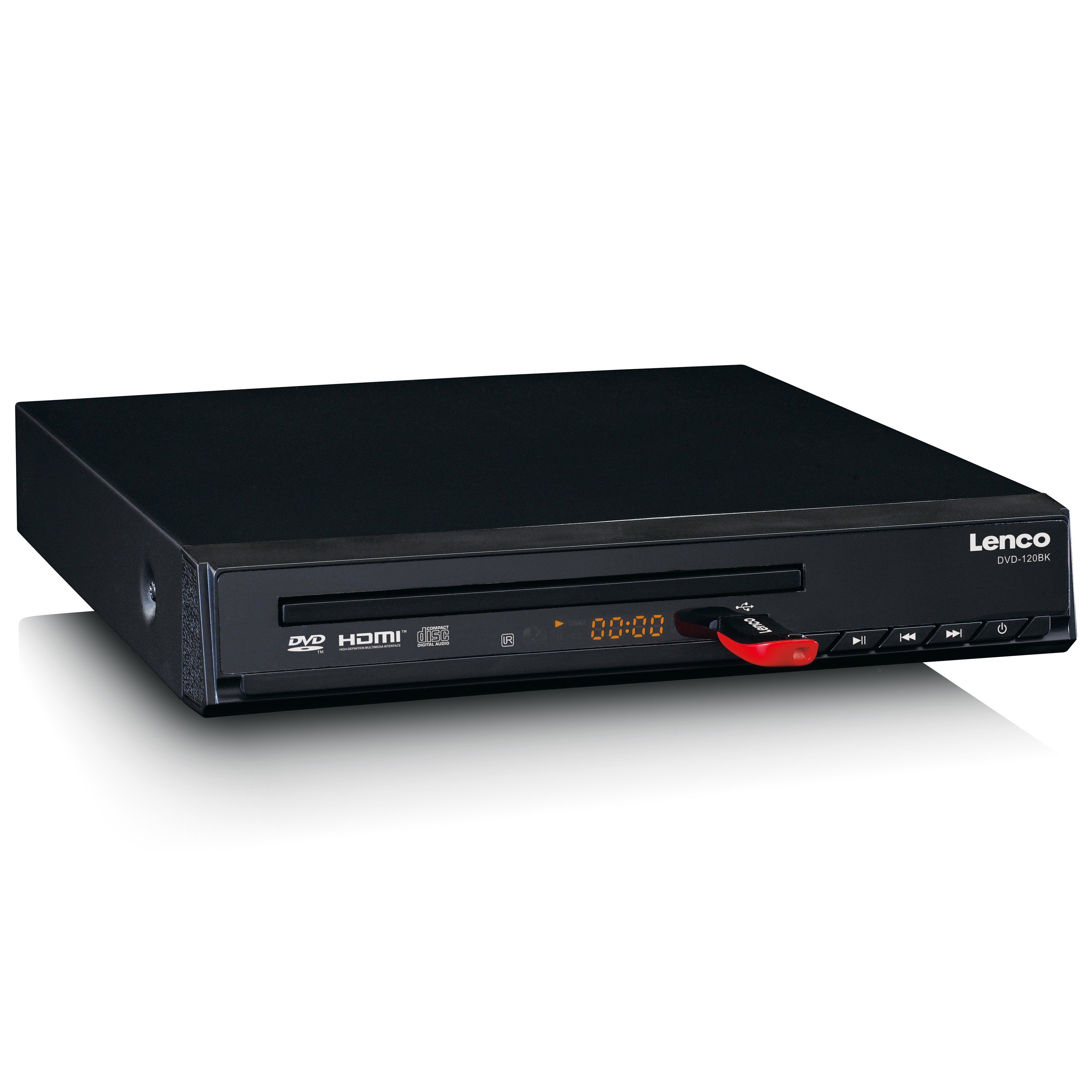 Lenco DVD-120BK Portabler DVD-Player (HD-Auflösung, HD-Qualität, HDMI, USB, inkl. Fernbedienung im elegantem Schwarz)
