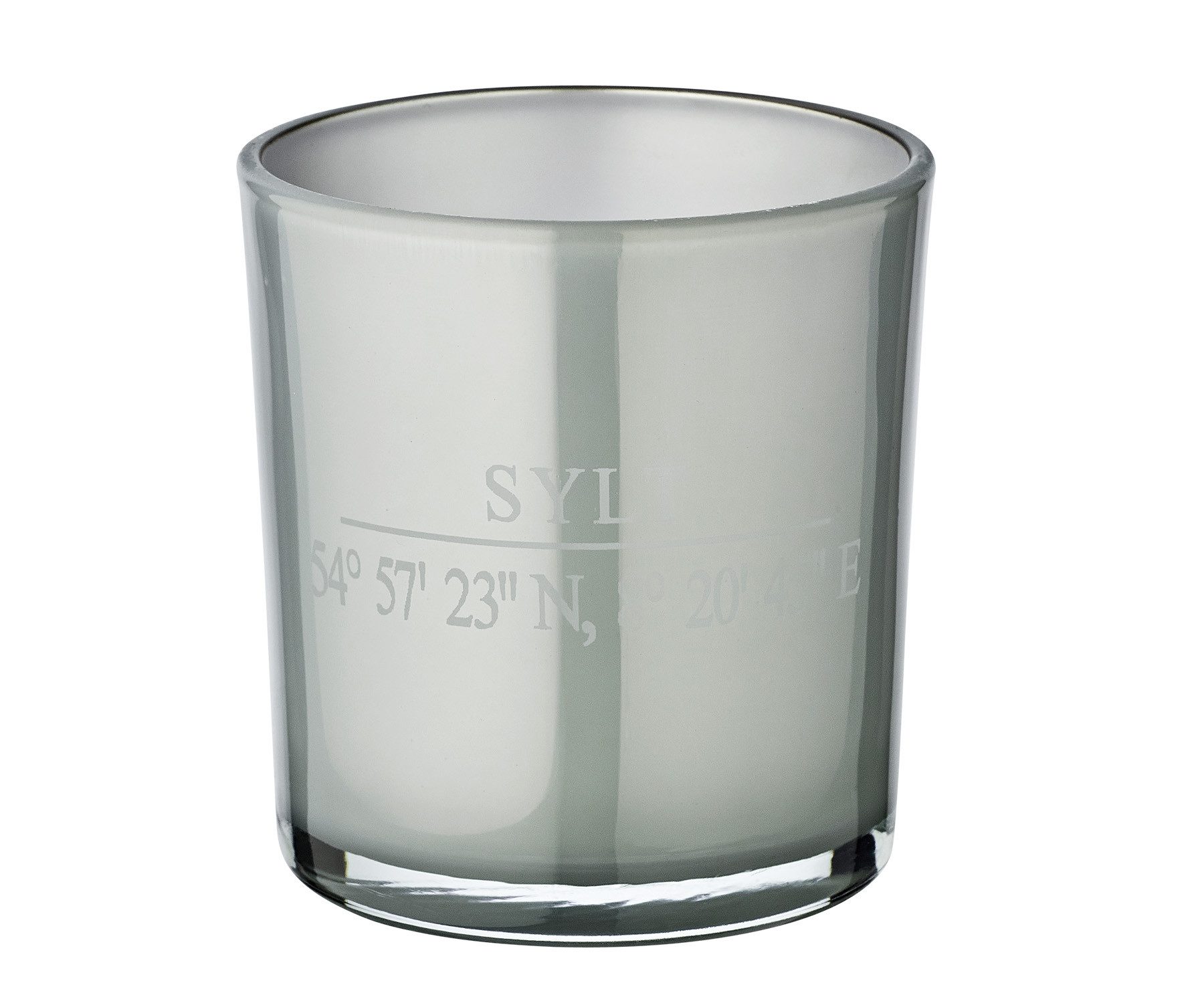 EDZARD Windlicht Sylt, Windlicht, Kerzenglas mit Sylt-Motiv in Grau, Höhe 8 cm, Ø 7,5 cm