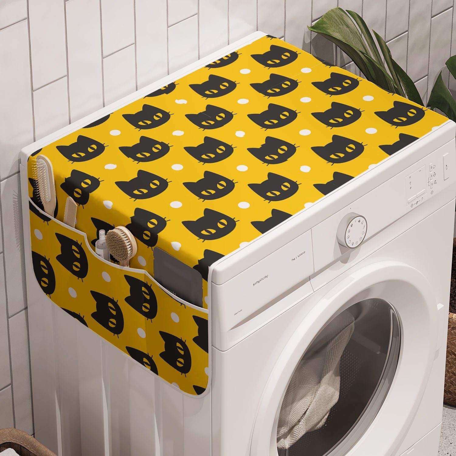 Lustige Anti-Rutsch-Stoffabdeckung und Badorganizer Katzen und Kätzchen Punkte dunkle Abakuhaus für Waschmaschine Trockner,