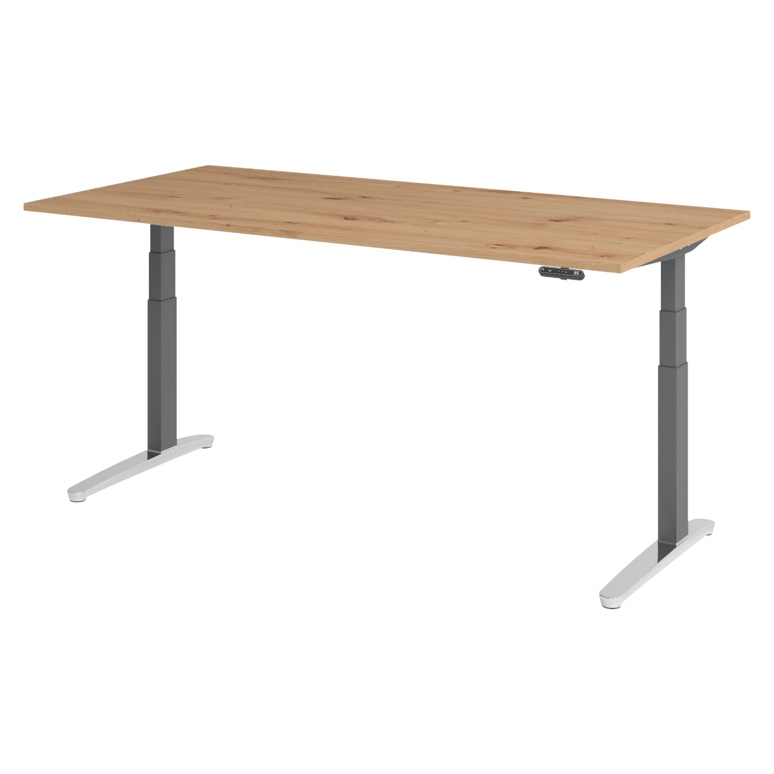 bümö Schreibtisch elektrisch XBHM elektrisch höhenverstellbar, Rechteck: 200 x 100 cm - Dekor: Asteiche - Gestell: Graphit/Alu