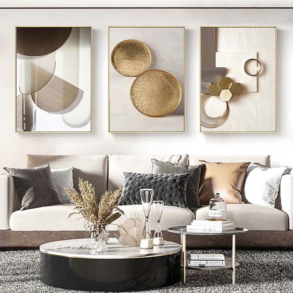 trends for living Wandbild Moderne Wanddekoration Set 3 geometrische Leinwa günstig online kaufen