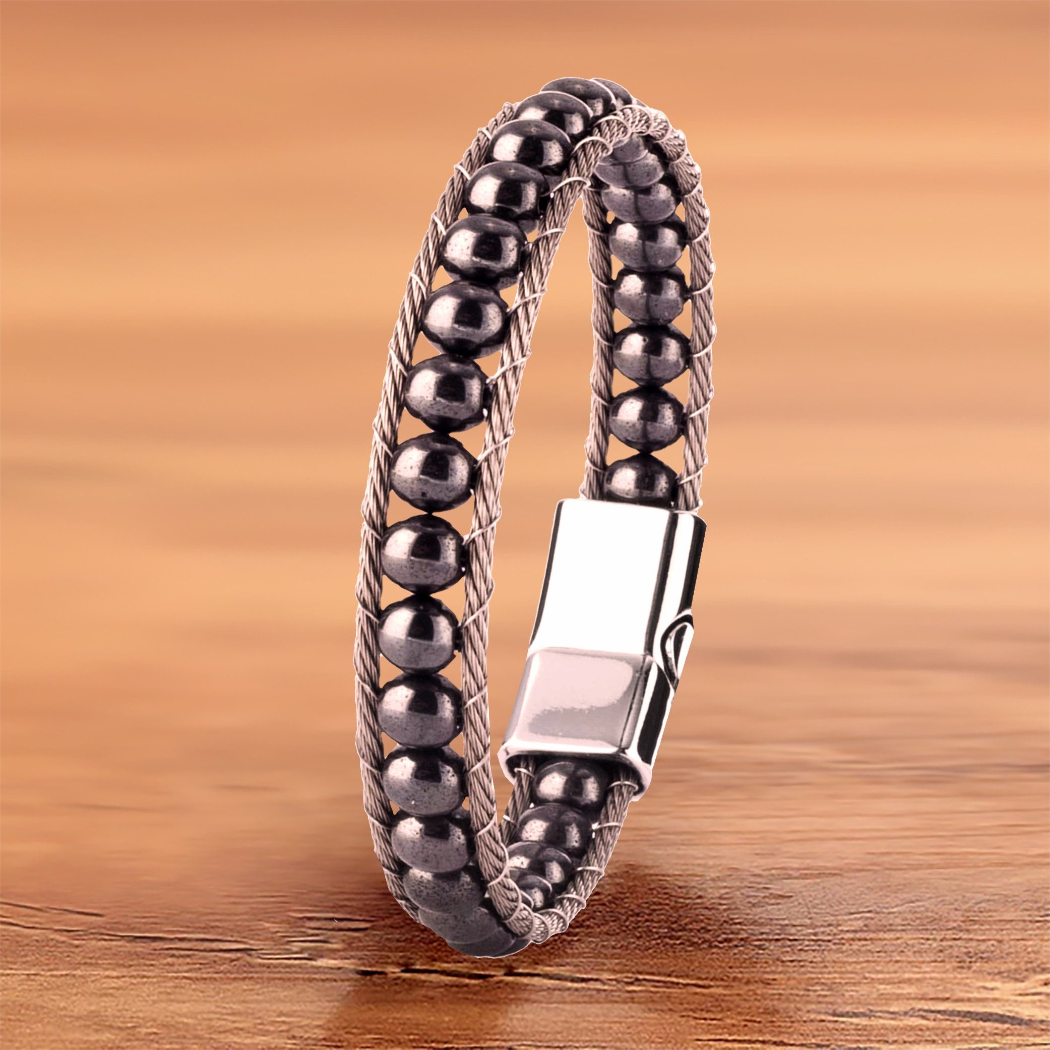 NAHLE Perlenarmband Hämatit Naturstein Armband (inkl. Schmuckschachtel), mit Magnetverschluss für ein sicheres verschließen