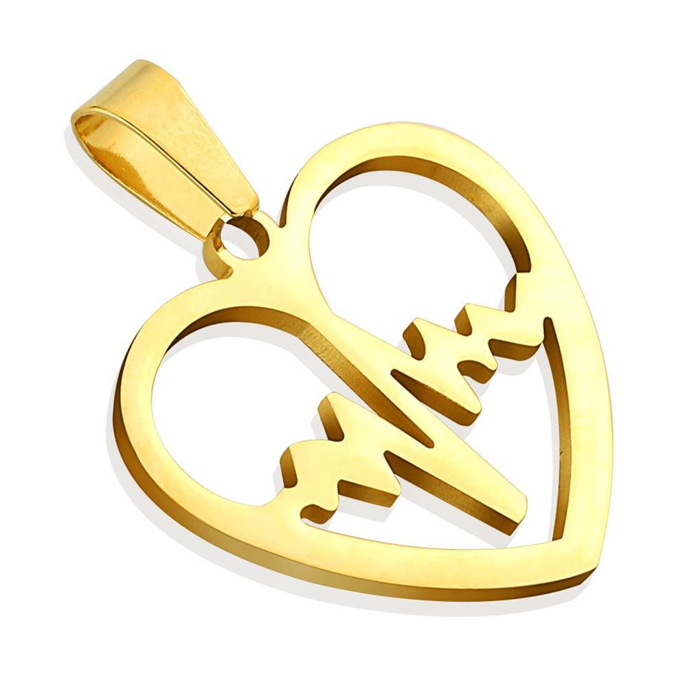 Herzanhänger Gold - Anhänger Herzschlag aus Edelstahl Unisex