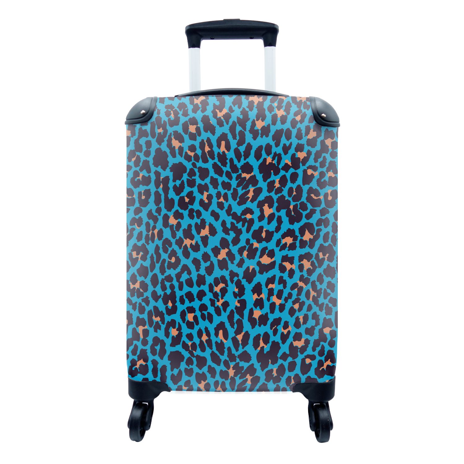 MuchoWow Handgepäckkoffer Leopard - Design - Blau - Braun, 4 Rollen, Reisetasche mit rollen, Handgepäck für Ferien, Trolley, Reisekoffer