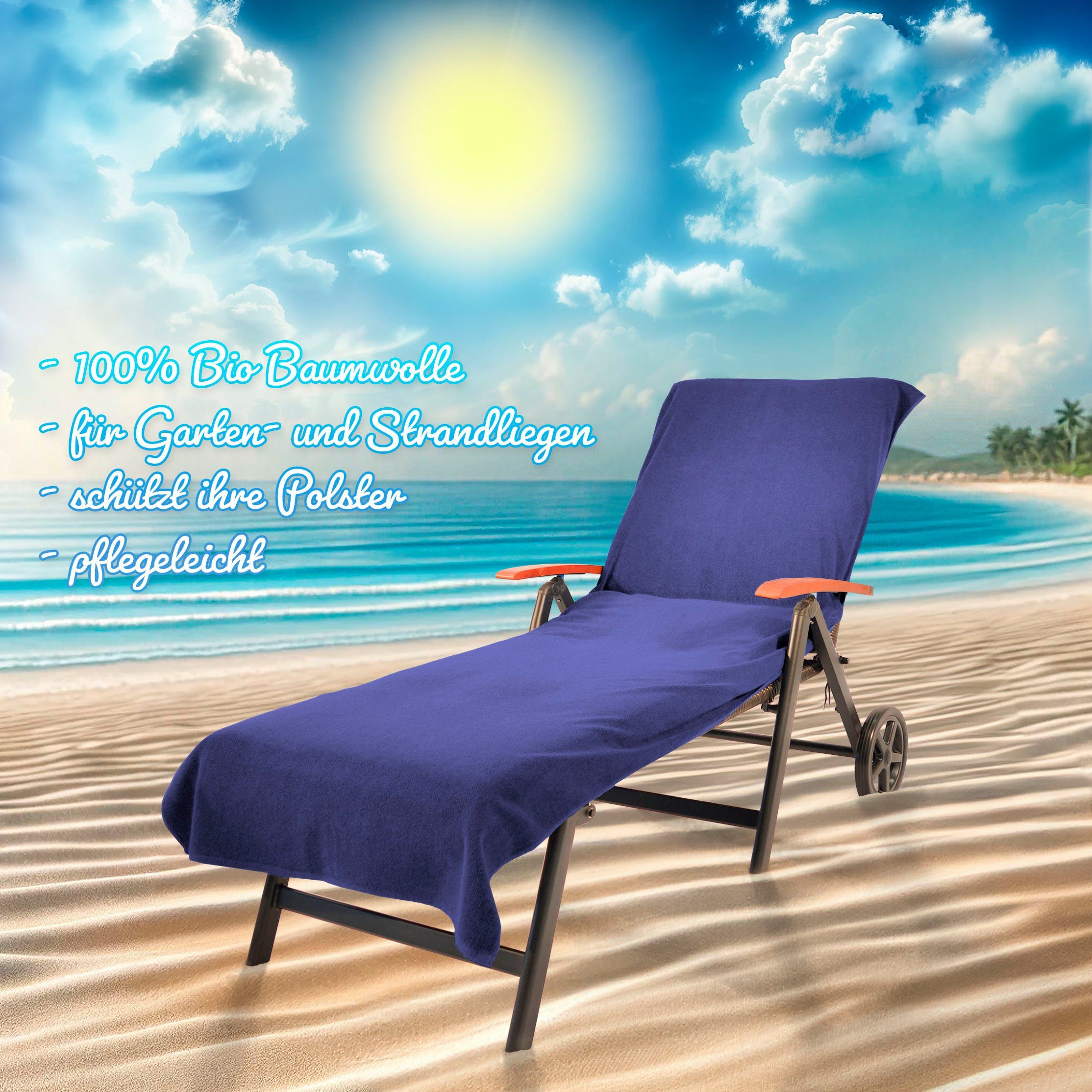 KiNZLER Strandtuch Frottee-Liegenbezug, 100% Baumwolle, Schonbezug für Gartenliegen, Walkfrottee (Spar-Set, 2-St), Liegen-Handtuch, Uni Farben, 78x200 cm, auch als 2er Set