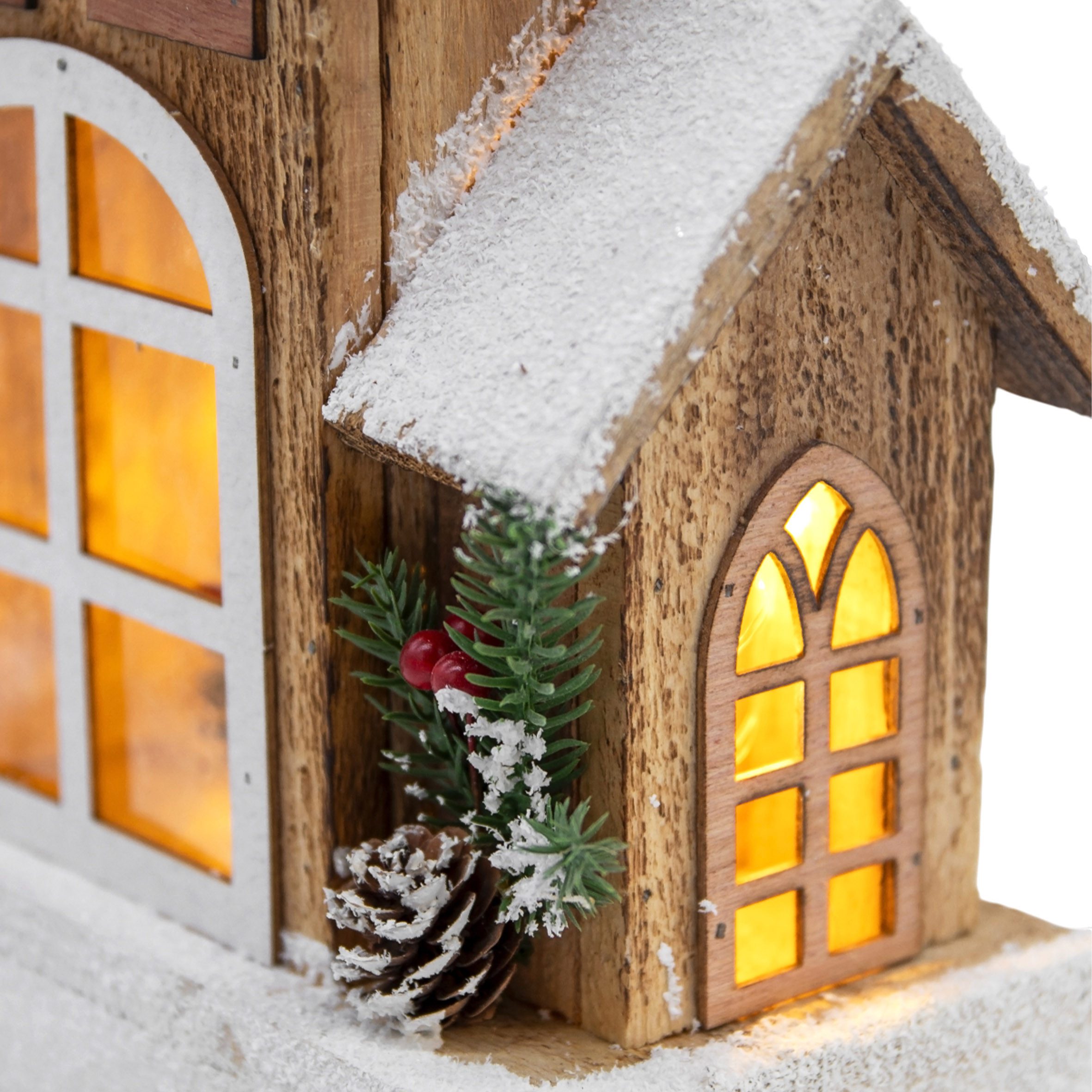 Spetebo Weihnachtshaus Haus mit Schneedach + LED - Weihnachtshaus 19x29cm, Lichterhaus Batterie betrieben – Bild 4 von 5