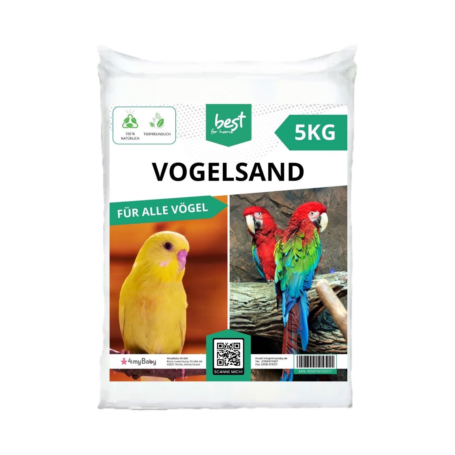 Best for Home Vogelsand 5 kg und 25 kg - Quarzsand für Vogelkäfige, Sand für Käfige