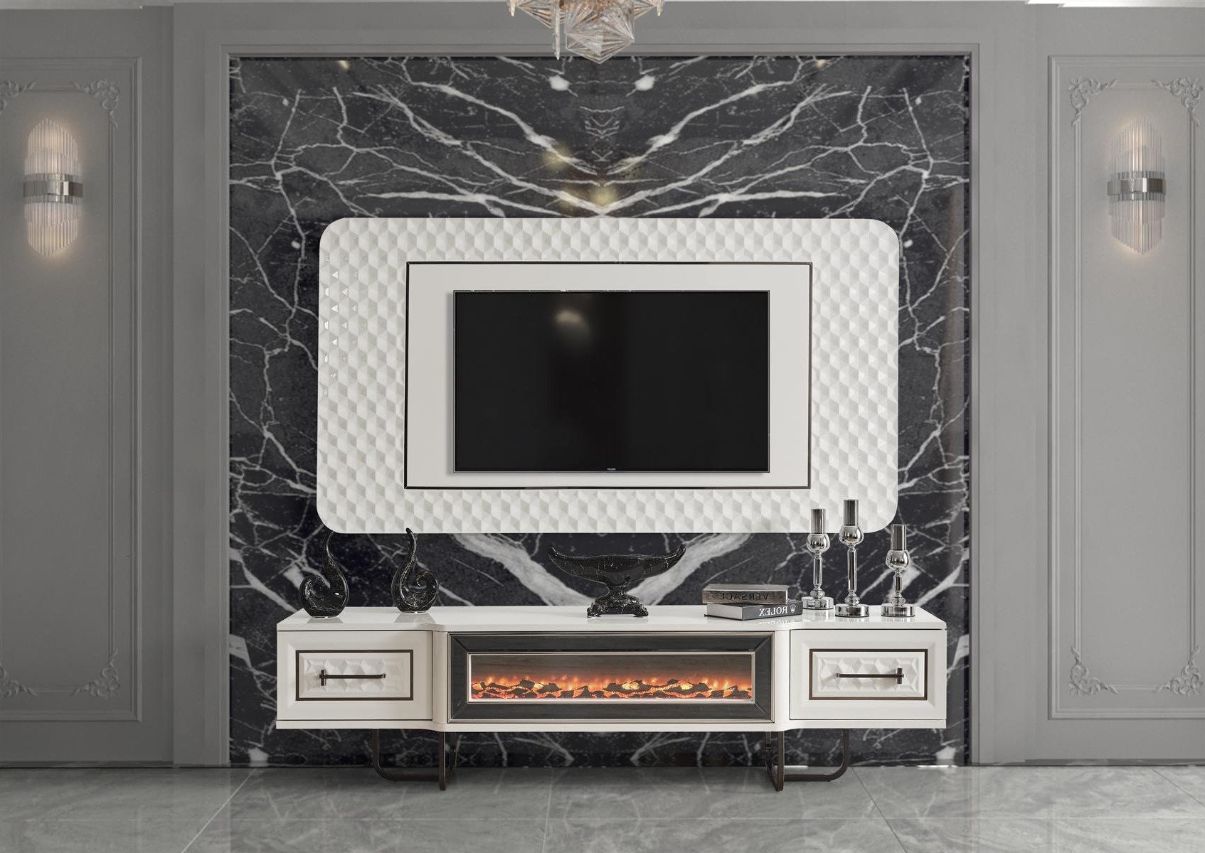 Xlmoebel TV-Schrank Kamin Sideboard mit TV-Ständer und Stauraum in modernem Design (1-St., TV-Ständer+TV-Rahmen) Hergestellt in Europa