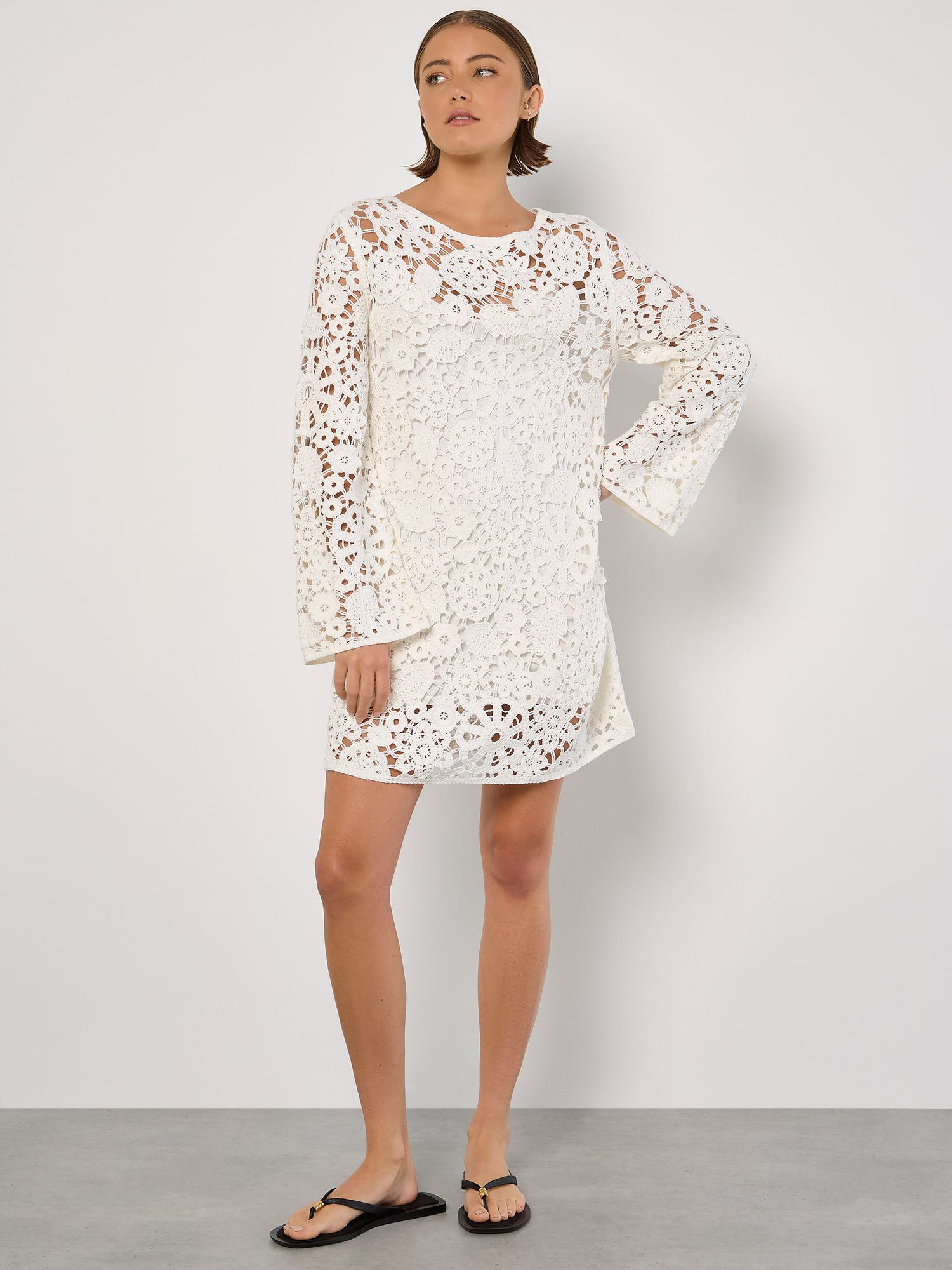 Apricot Minikleid Floral gehäkeltes Etuikleid, mit günstig online kaufen