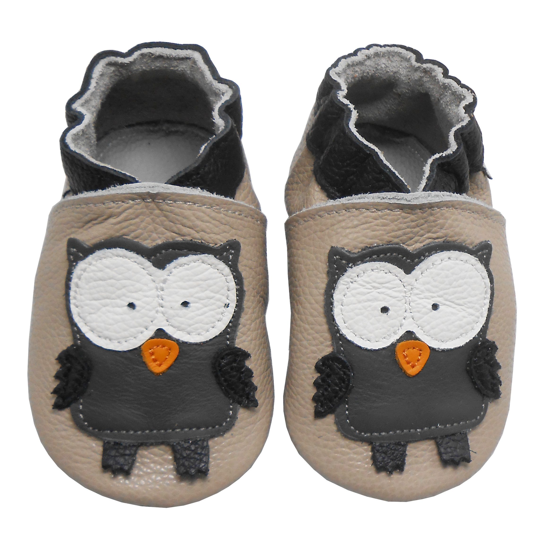 Bemesu Weiche Leder Krabbelschuhe Baby Lauflernschuh Lederpuschen Eule Barfußschuh Rutschfest und atmungsaktiv