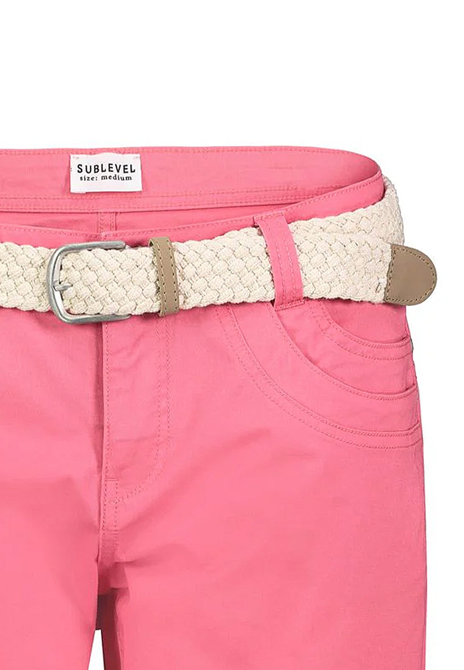 SUBLEVEL Bermudas Chinoshorts mit Stoffgürtel und Knopfleiste, Regular Fit für Baumwolle Regular Fit unifarben atmungsaktiv Reißverschluss