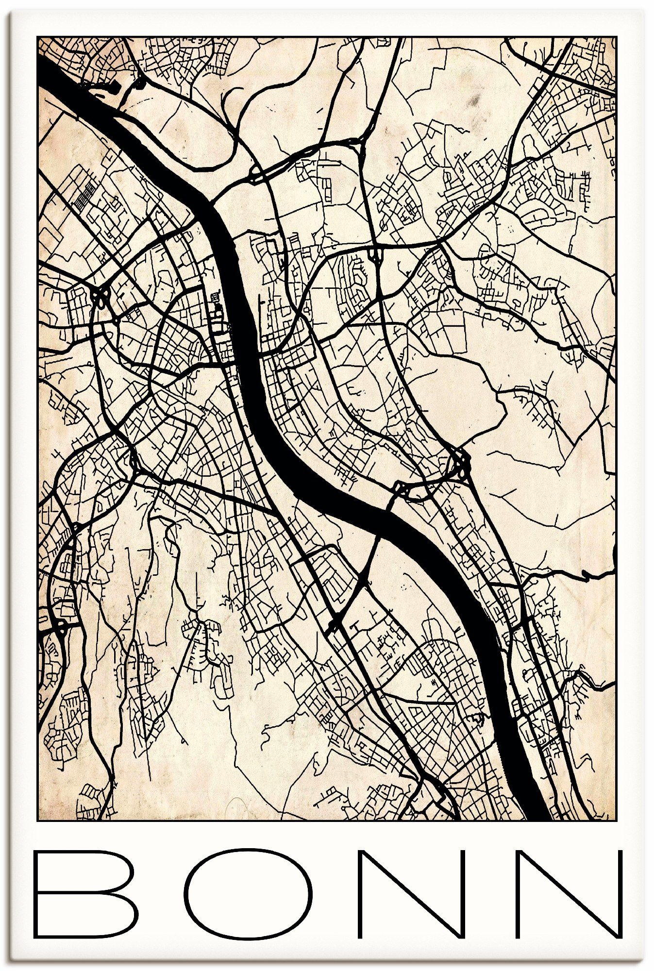 Artland Wandbild Retro Karte Bonn Deutschland Grunge, Deutschland (1 St), als Alubild, Leinwandbild, Wandaufkleber oder Poster in versch. Größen