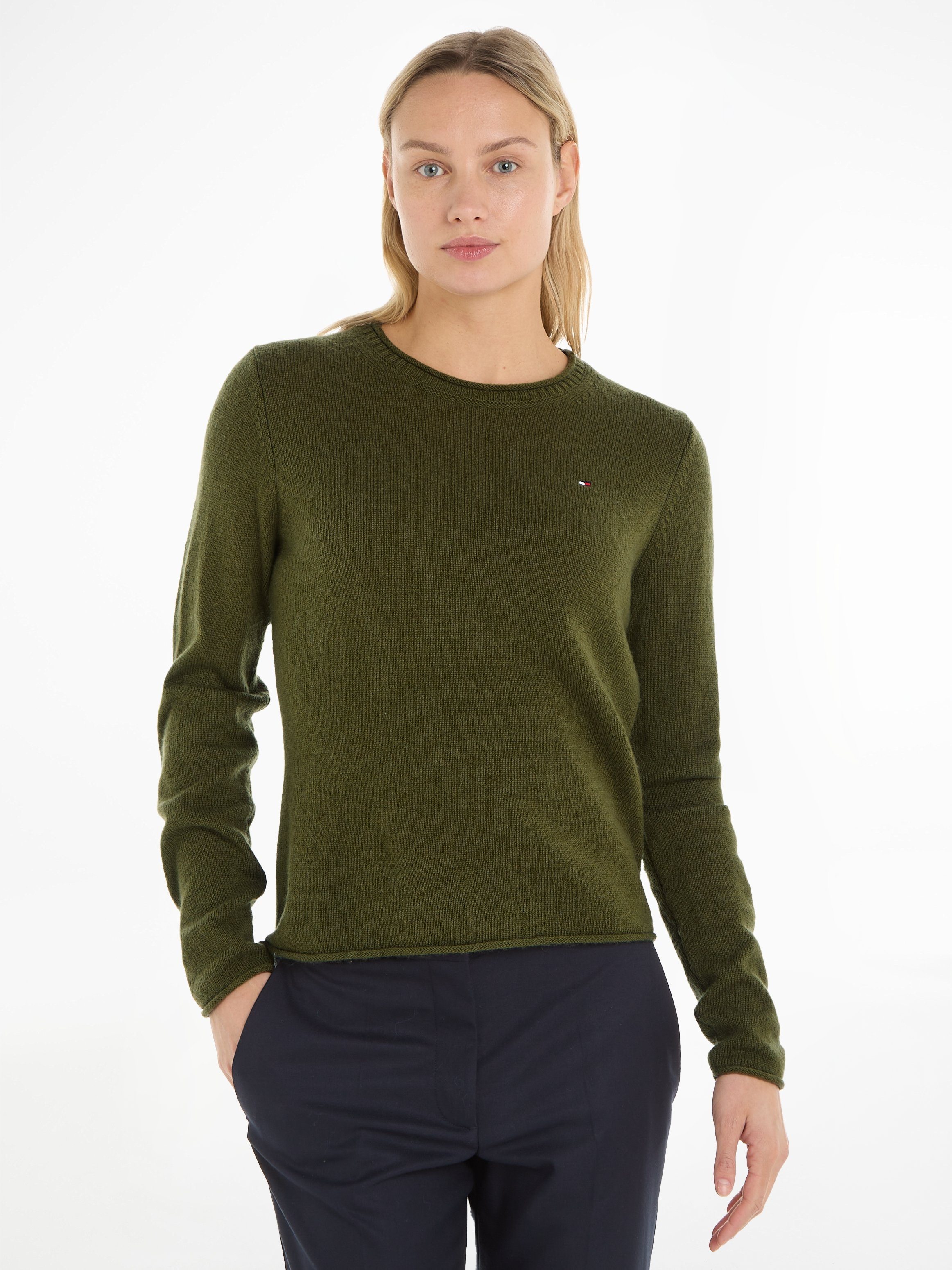 Hilfiger Strickpullover mit Logostickerei olive Tommy