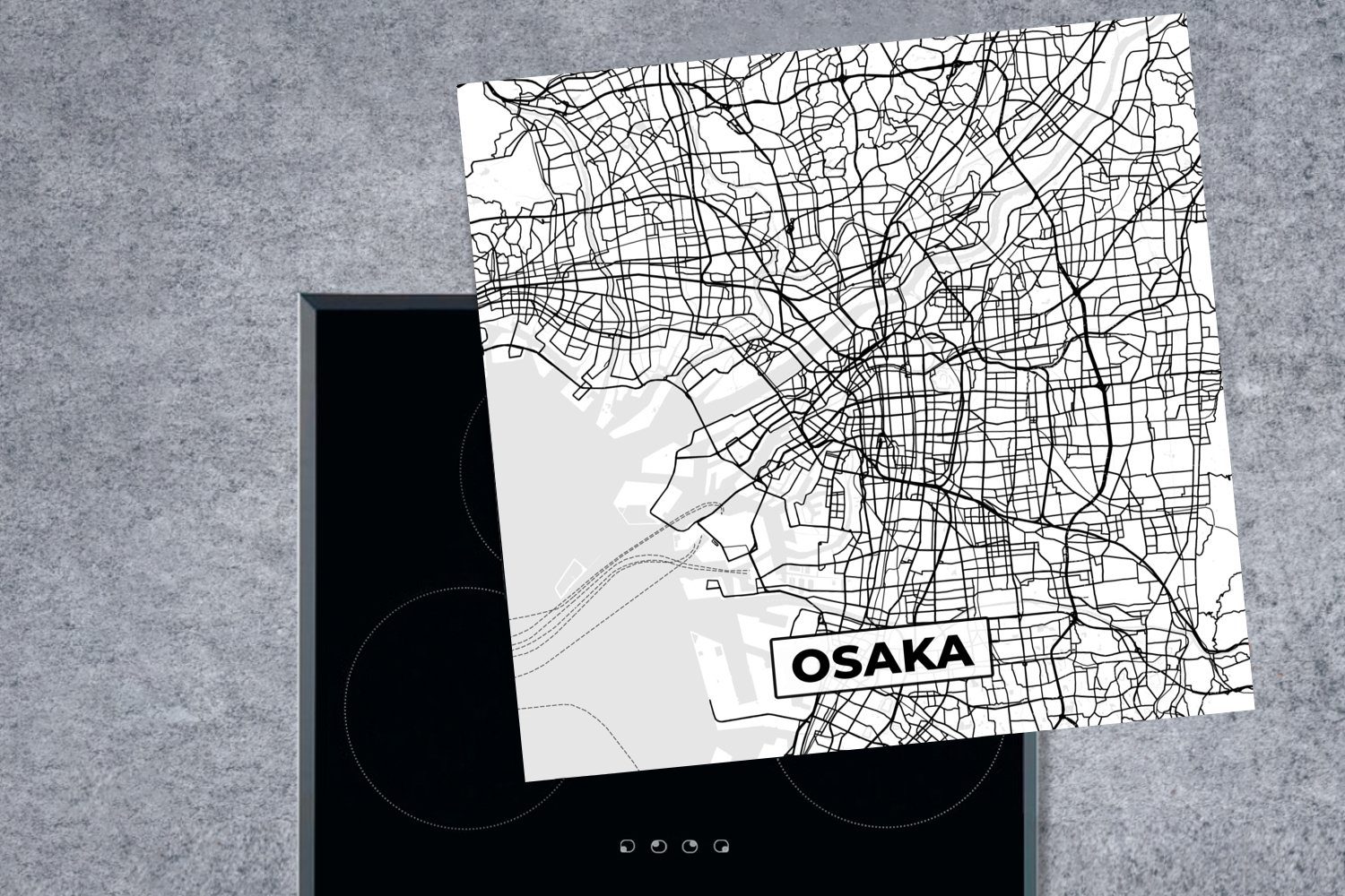 cm, Stadtplan Herdblende-/Abdeckplatte Karte, Schwarz und für Osaka Vinyl, Ceranfeldabdeckung, - - küche Arbeitsplatte 78x78 tlg), (1 - weiß MuchoWow