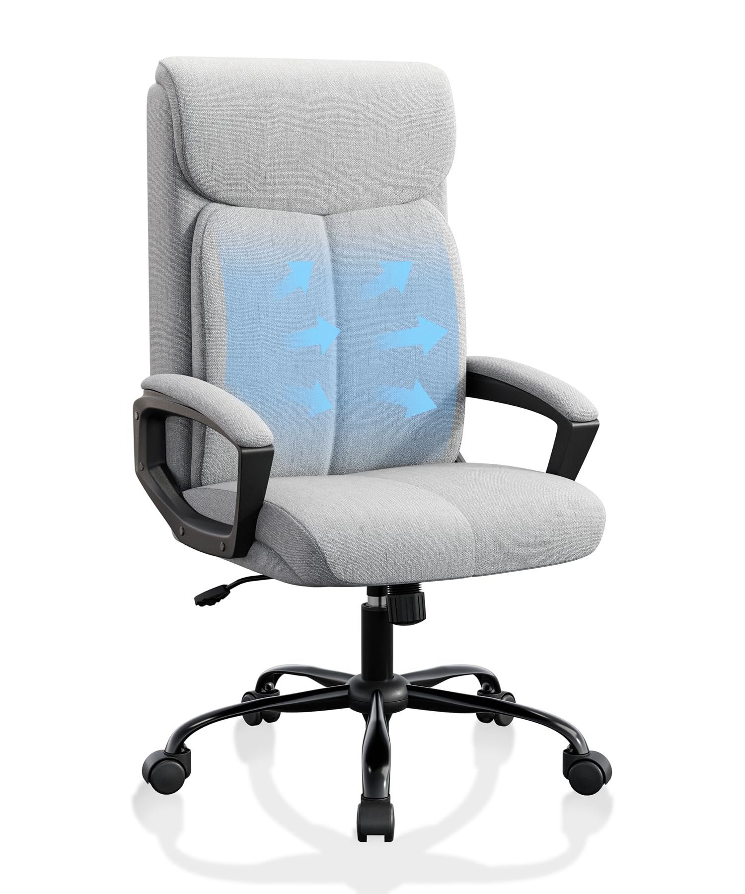 Fangqi Gaming-Stuhl Bürostuhl,360° drehbar, Rückenlehne 90°-110° neigbar, mit Kopfstütze, Mit gepolsterten Armlehnen, leise Rollen,Hochdichtes Netzgewebe Grau