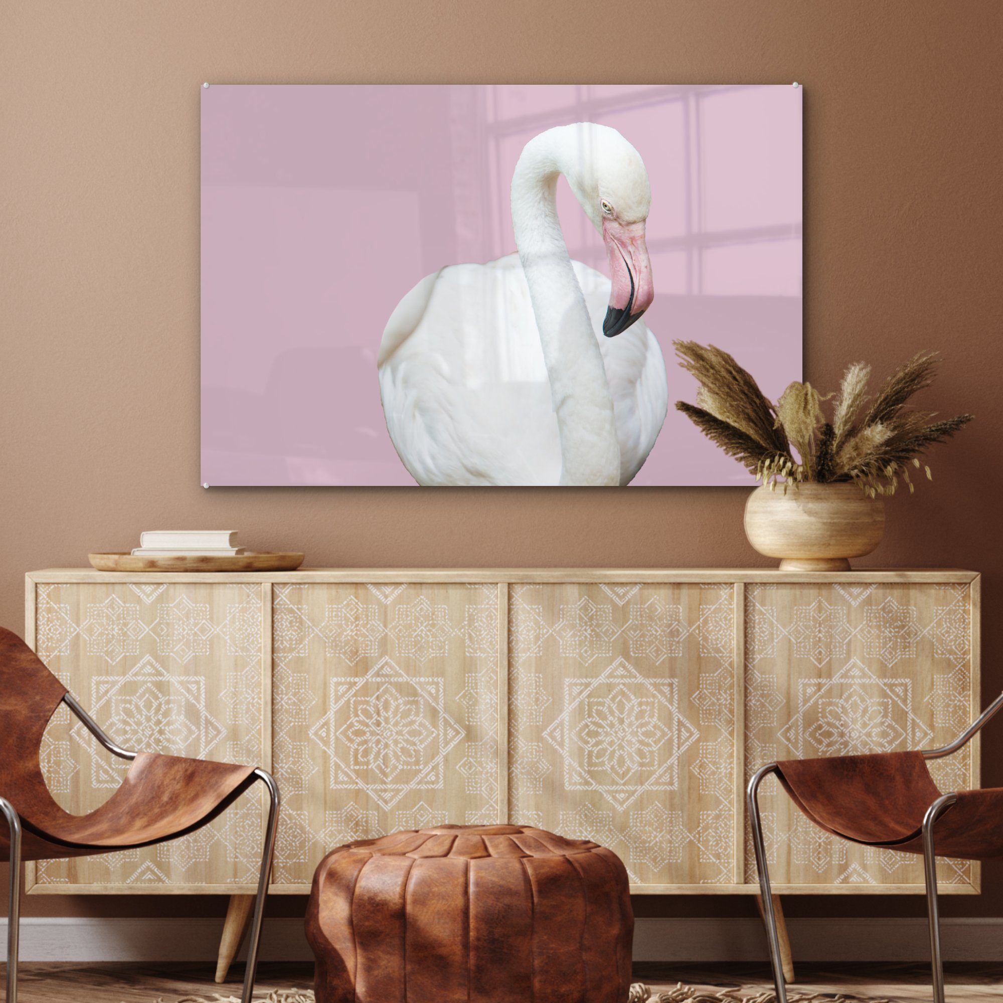 MuchoWow Acrylglasbild Weißer Schlafzimmer St), (1 Flamingo, Wohnzimmer & Acrylglasbilder