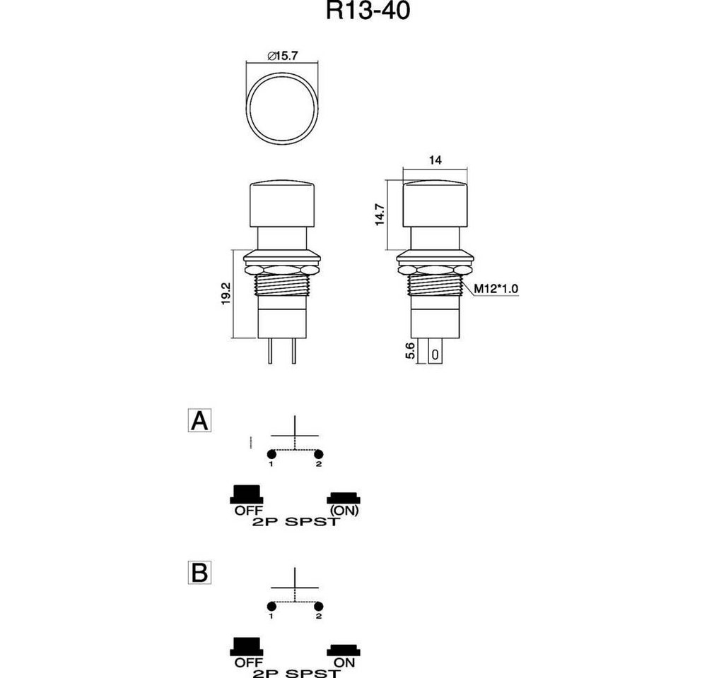 Thumbnail - TRU COMPONENTS Schalter Druckschalter 3 A, TC-R13-40, Betätiger erhaben