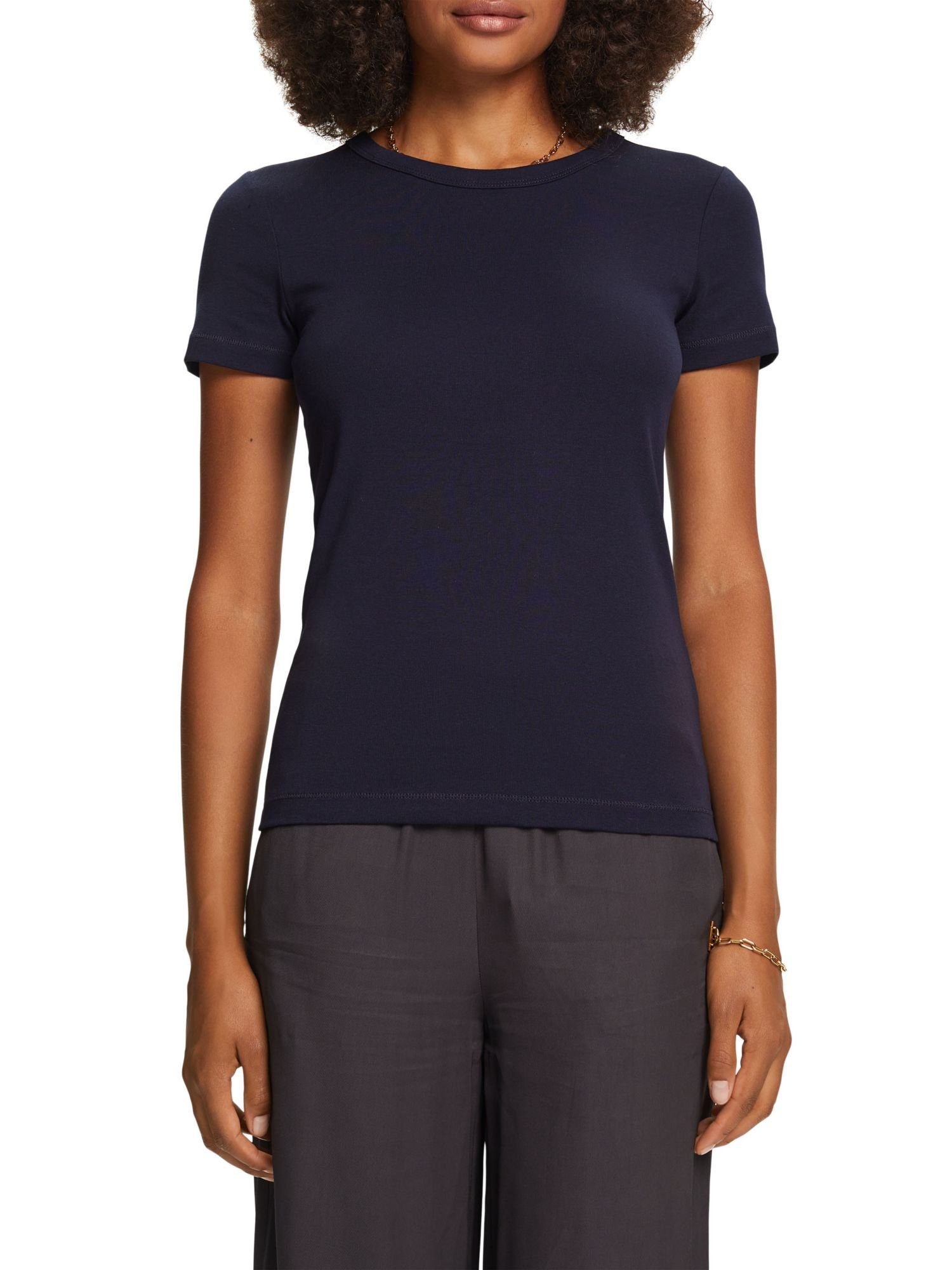 Esprit T-Shirt Rundhals-T-Shirt, 100 Baumwolle NAVY % (1-tlg)