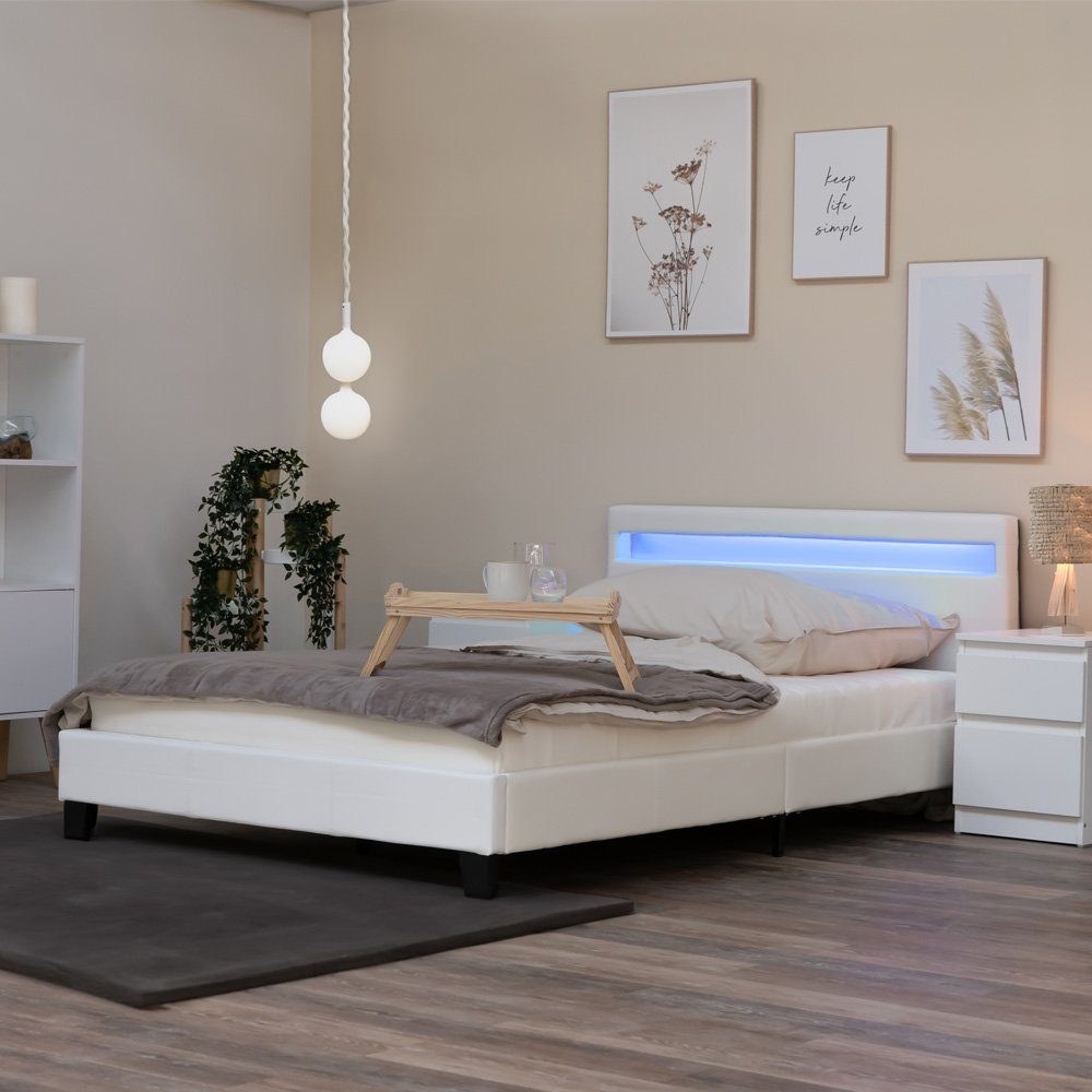 HOME DELUXE Bett LED Bett ASTRO (Set, 2-tlg., Bett und Lattenrost), extra großes gepolstertes Kopfteil,Варианты mit oder ohne Matratze