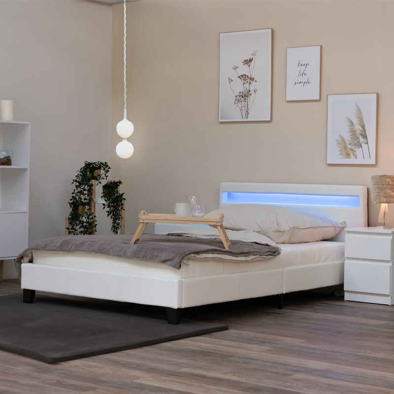 HOME DELUXE Bett LED Bett ASTRO (Set, 2-tlg., Bett und Lattenrost), extra großes gepolstertes Kopfteil,Варіанти mit oder ohne Matratze