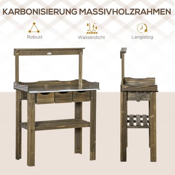 Outsunny Pflanztisch mit 3 Schubladen (Gärtnertisch, 1-St., Arbeitstisch), Tischplatte aus Metall