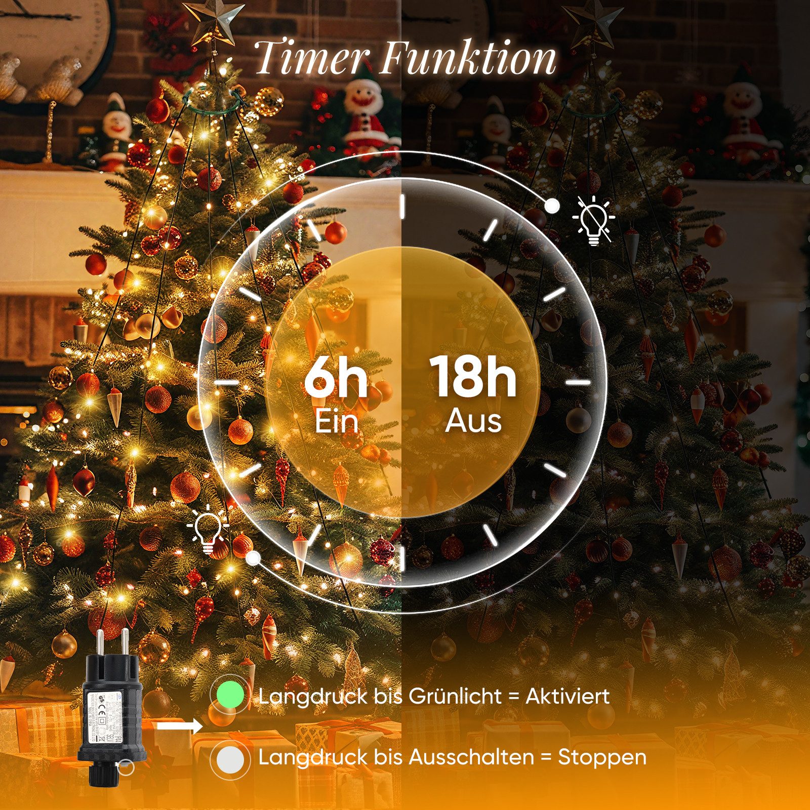Salcar LED-Lichterkette LED Weihnachtsbaum Lichterkette – Warmweiß & Bunt umschaltbar, 2m 280 LED 9 Modi mit 8 Girlanden für 150cm - 240cm Tannenbaum