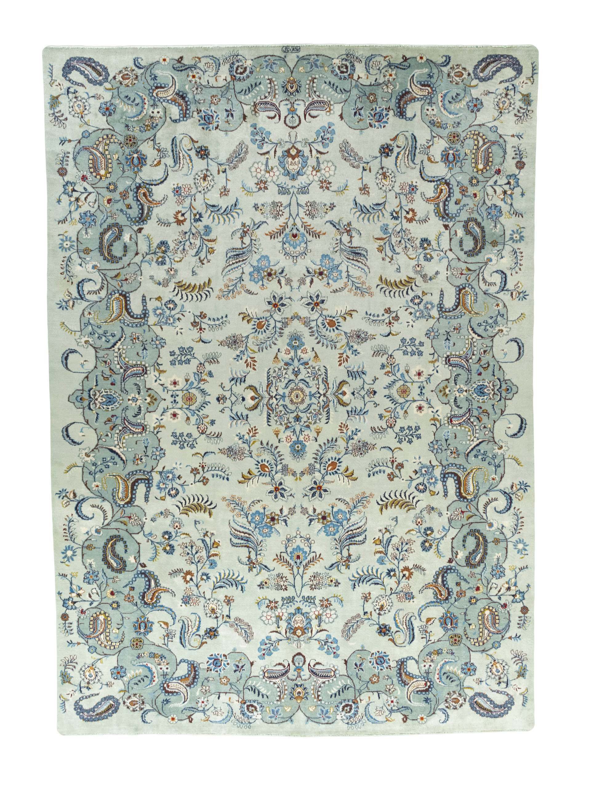 CABBEL Orientteppich 406x286 cm Perser Kashan Grün Schurwolle Handgeknüpft Klassisch Unikat, rechteckig, Höhe: 8 mm, 100% Schurwolle – weich, pflegeleicht, solide Knüpfdichte