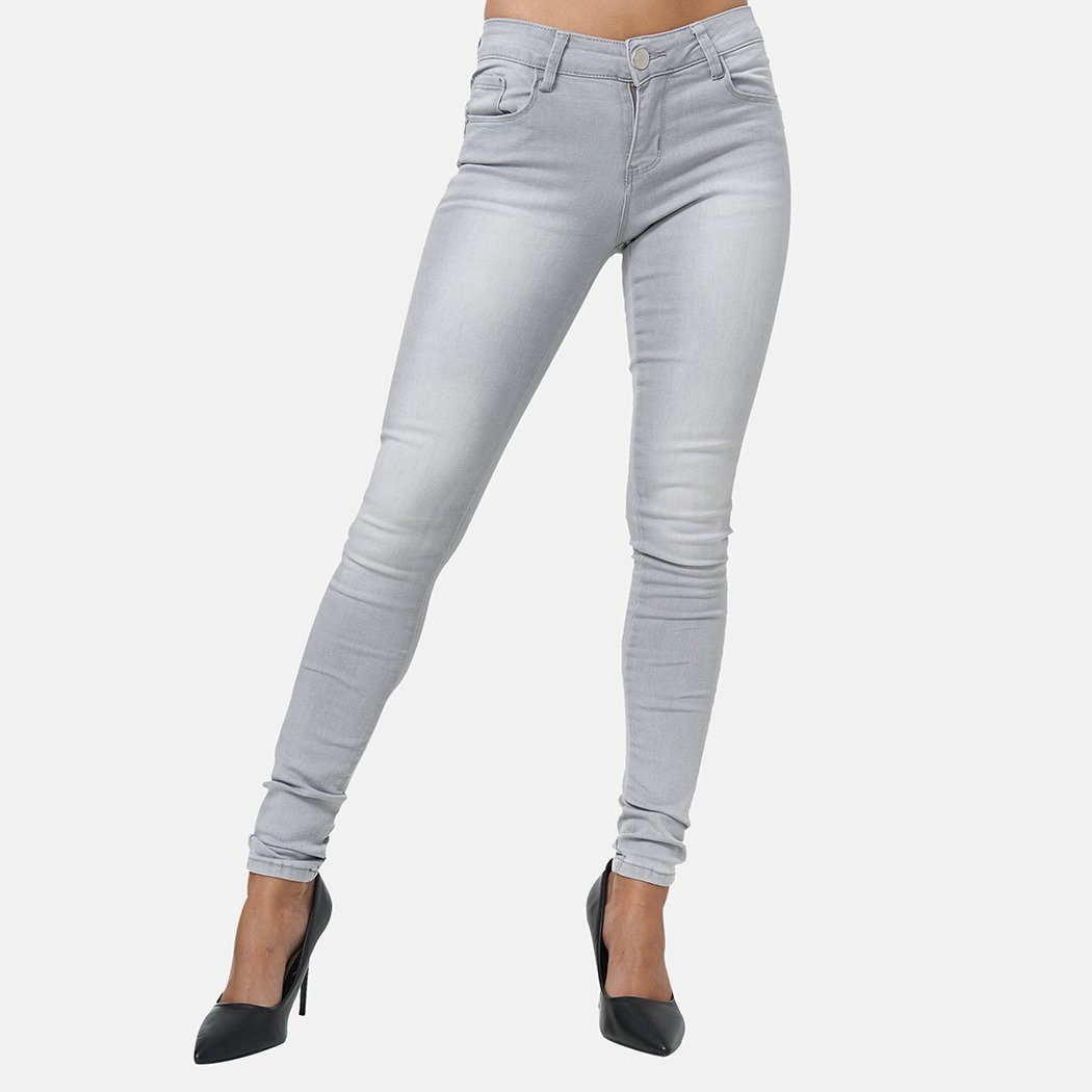 Elara Slim-fit-Jeans Elara Damen Stretch Hose Push Up Jeans (1-tlg) Grau