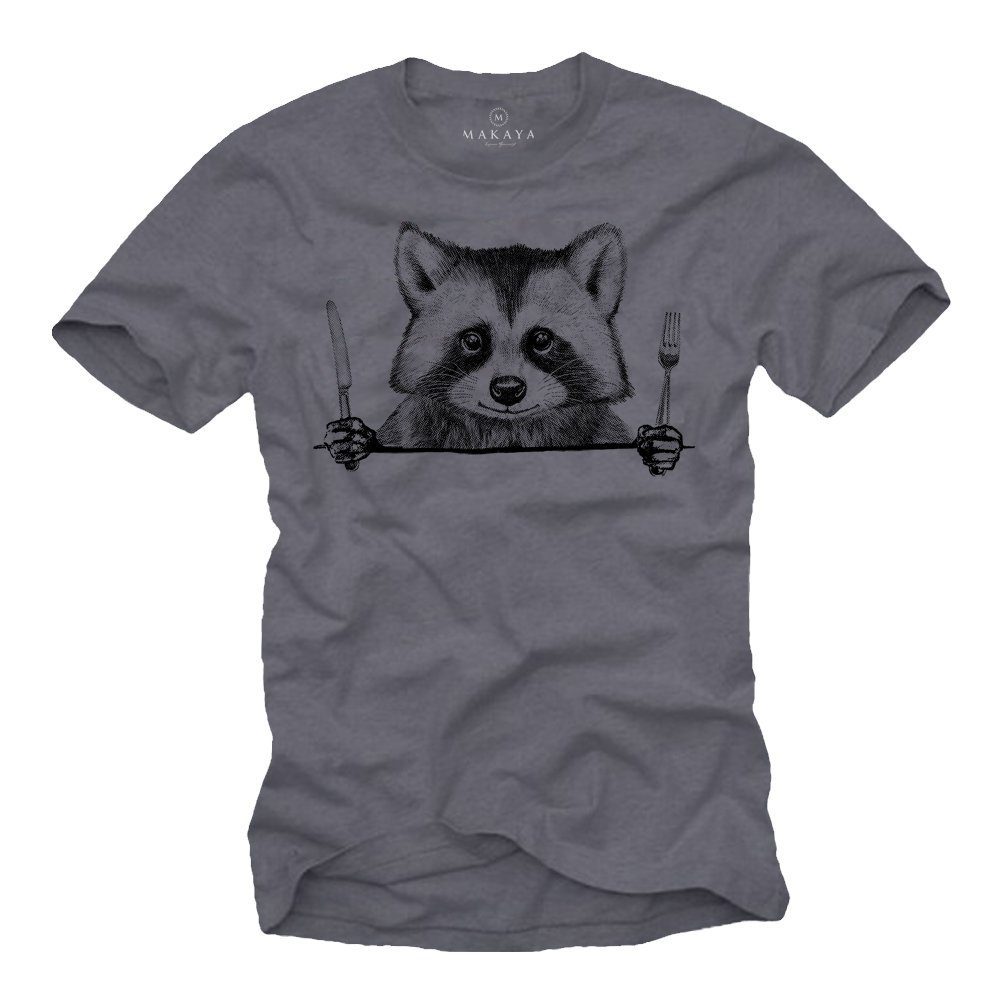 MAKAYA Print-Shirt Coole Tiermotive Waschbär Raccoon günstig online kaufen
