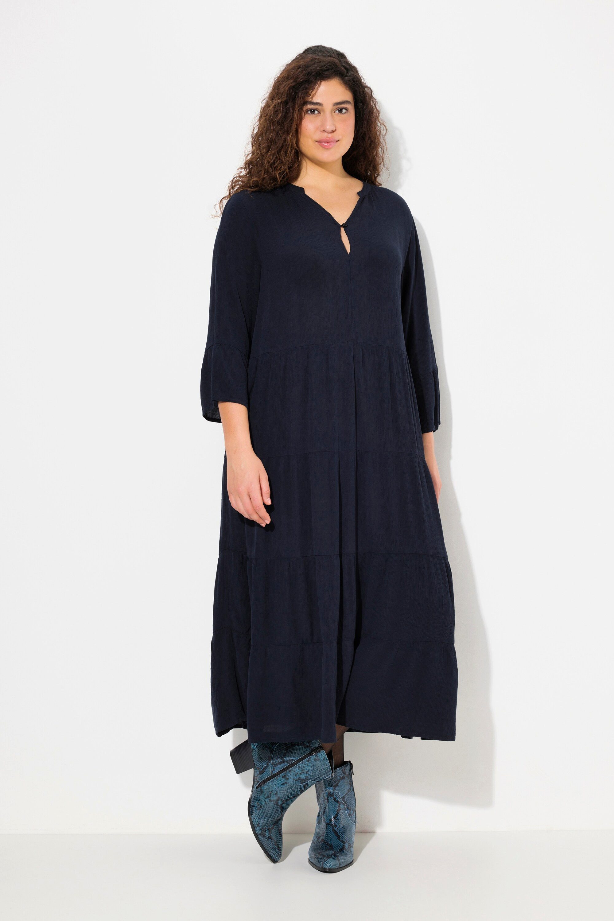 Ulla Popken Midikleid Kleid A-Linie Tunika-Ausschnitt günstig online kaufen