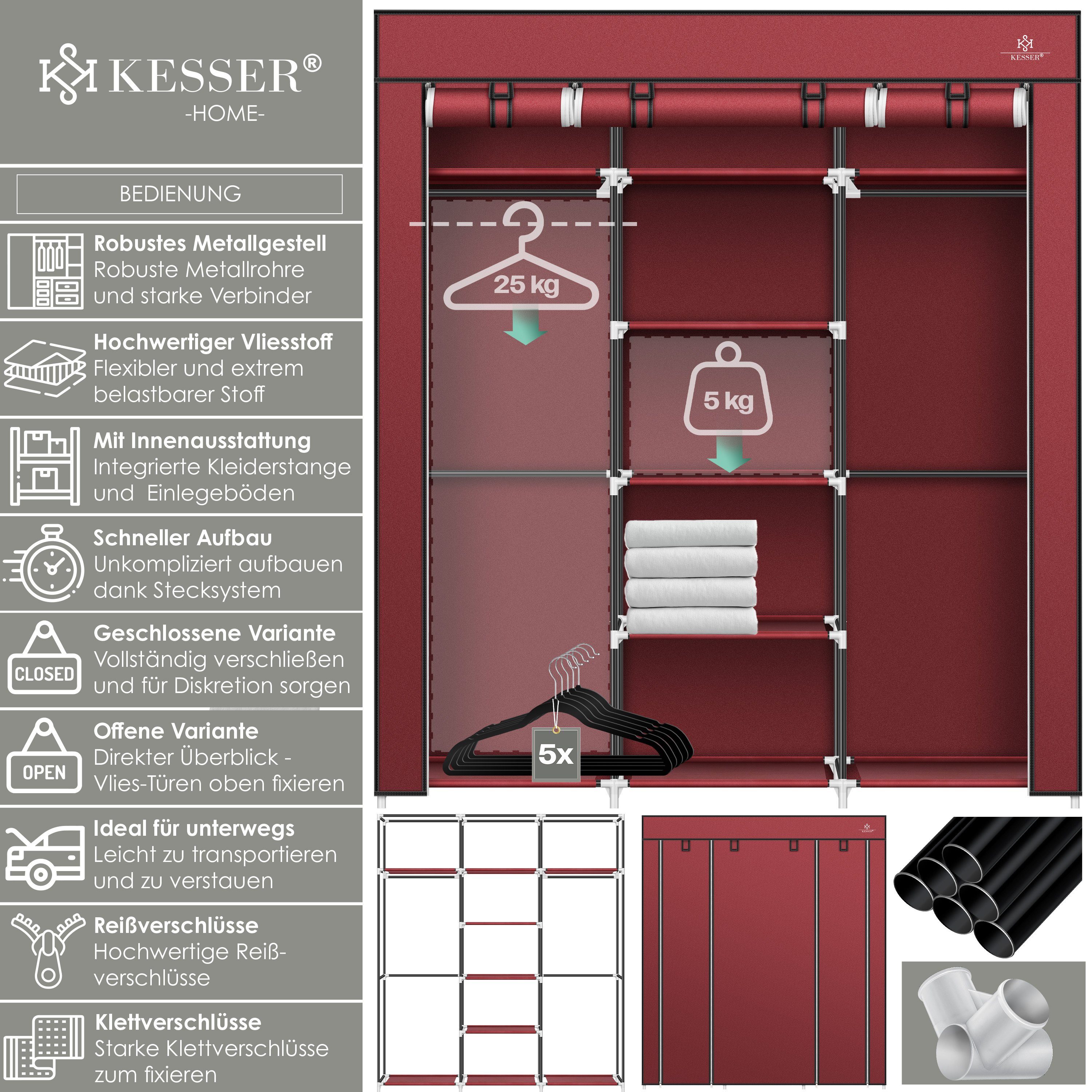 Ablagen Kleiderstange mit & Kleiderschrank Bordeaux KESSER Stoffschrank Rot Stabil
