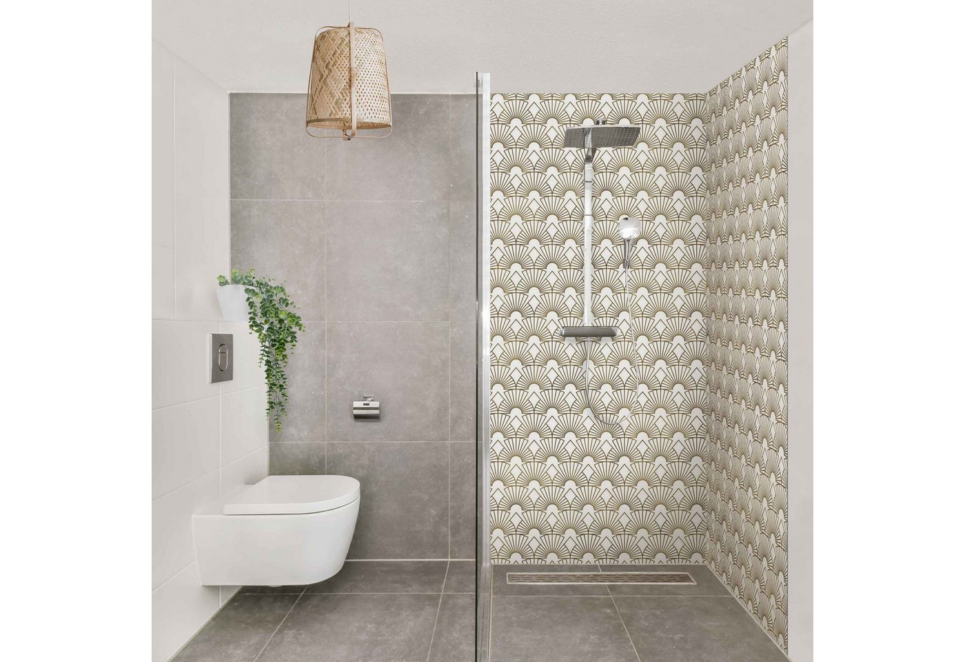 Thumbnail - Bilderdepot24 Duschrückwand Muster gold Duschrückwand ohne Bohren Dusche Vintage, (2-tlg., 0,61 mm starke Folie selbstkl...