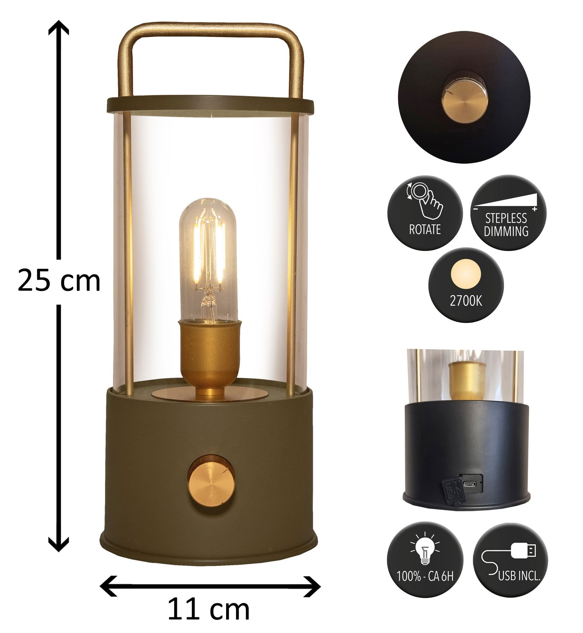 Coen Bakker Deco BV LED Laterne Tischlampe Dimmbar Akku In-/Outdoor IP44, LED fest verbaut, Warmweiß
