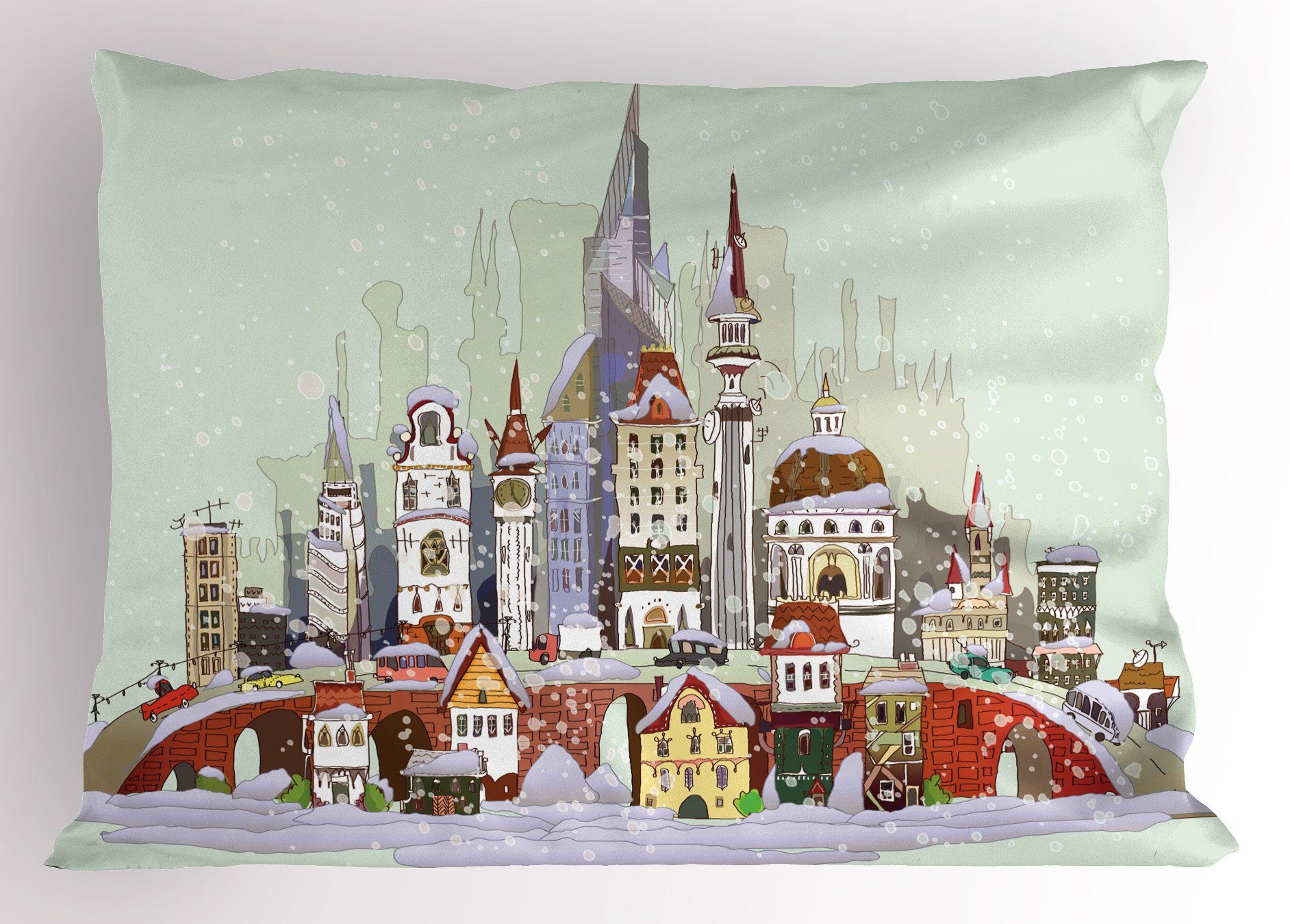 Weihnachten Kissenbezüge Standard City Stück), Ferien Size Dekorativer King Kissenbezug, (1 Abakuhaus Weihnachten Gedruckter