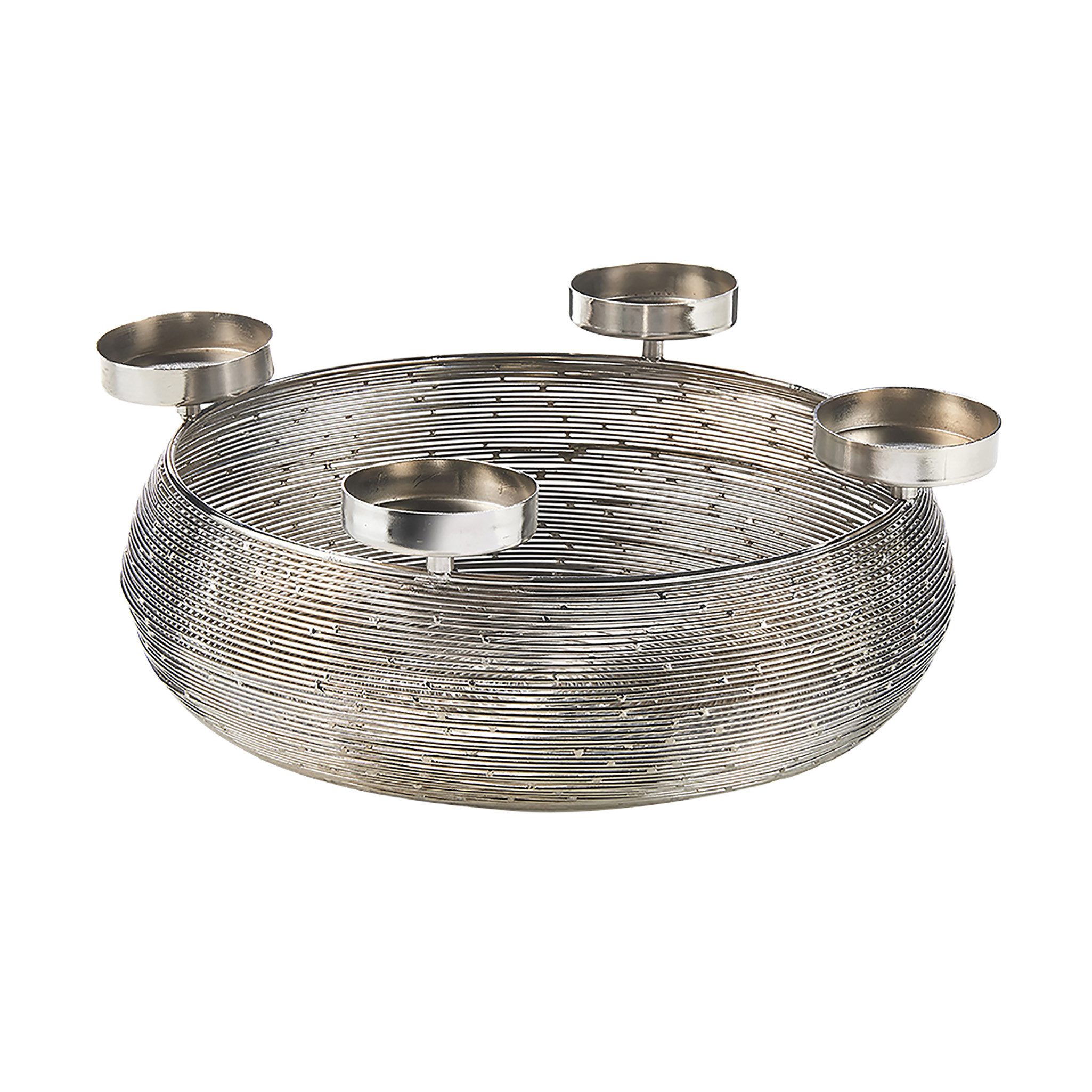 Kobolo Kerzenhalter Dekokranz rund aus Metall in silber für 4 Kerzen günstig online kaufen