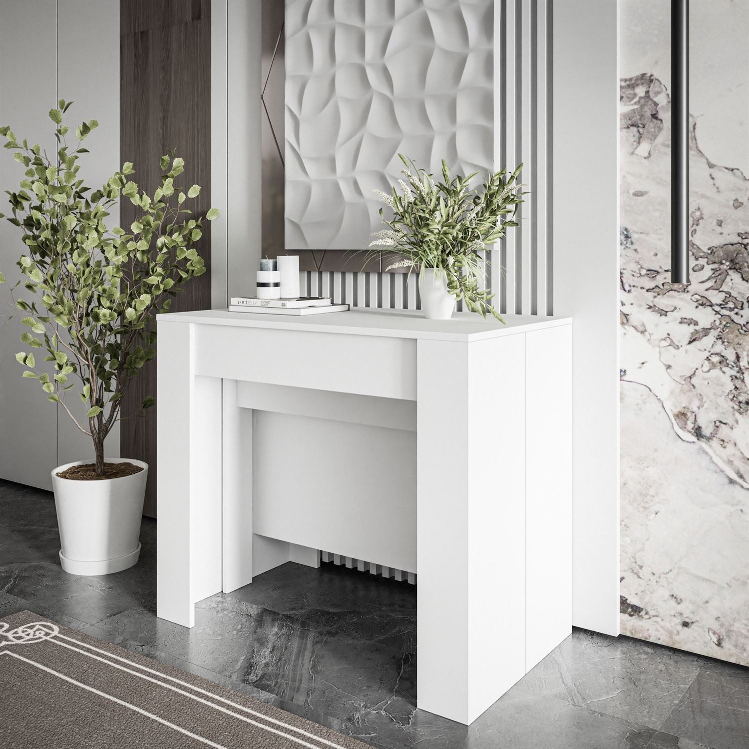 ALLHOUSE24 Konsolentisch 237 ausziehbarer Tisch weiß matt Konsole mit 4 Ein günstig online kaufen