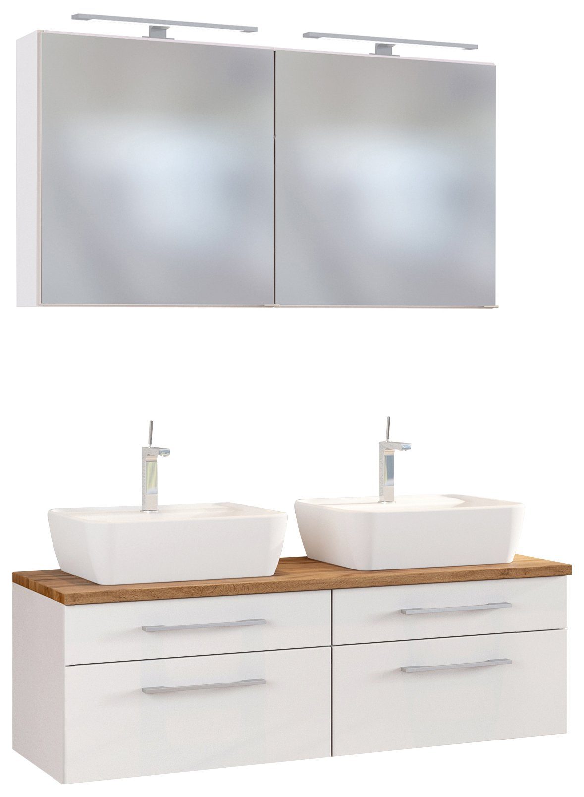 HELD MÖBEL Badmöbel-Set Waschtisch-Set Davos 120 cm mit Spiegelschrank weiß/matt  weiß