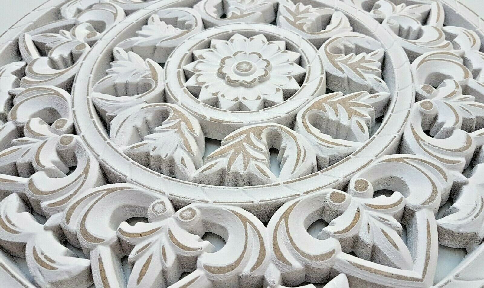 Meinposten Wanddekoobjekt Wandornament weiß shabby Ornament Wanddeko Ø 35 c günstig online kaufen