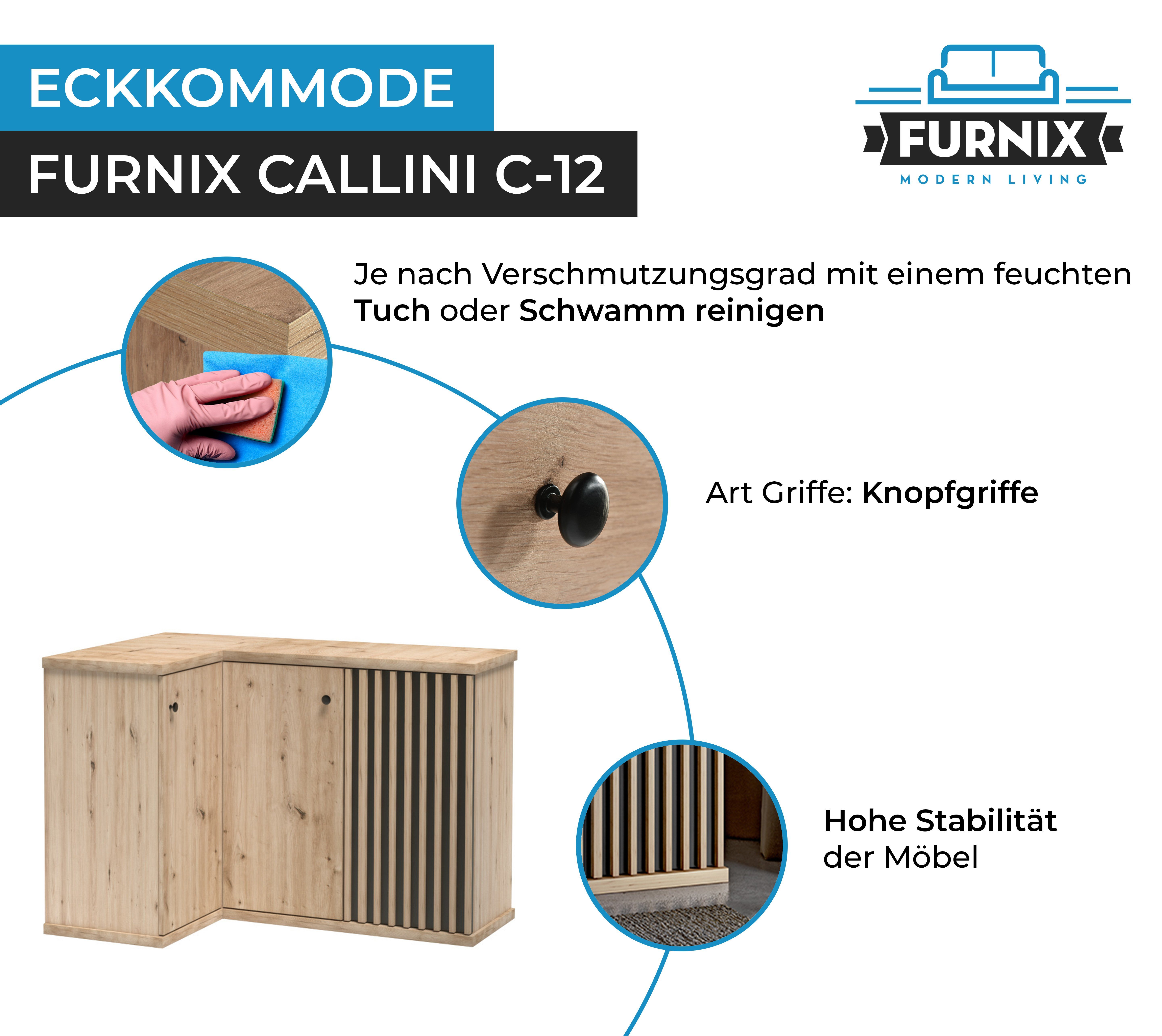 Furnix Eckkommode CALLINI C-12 T40,6 H85,4 cm mit x x Eiche, Türen Artisan L-Form 3 in Kommode B122,6