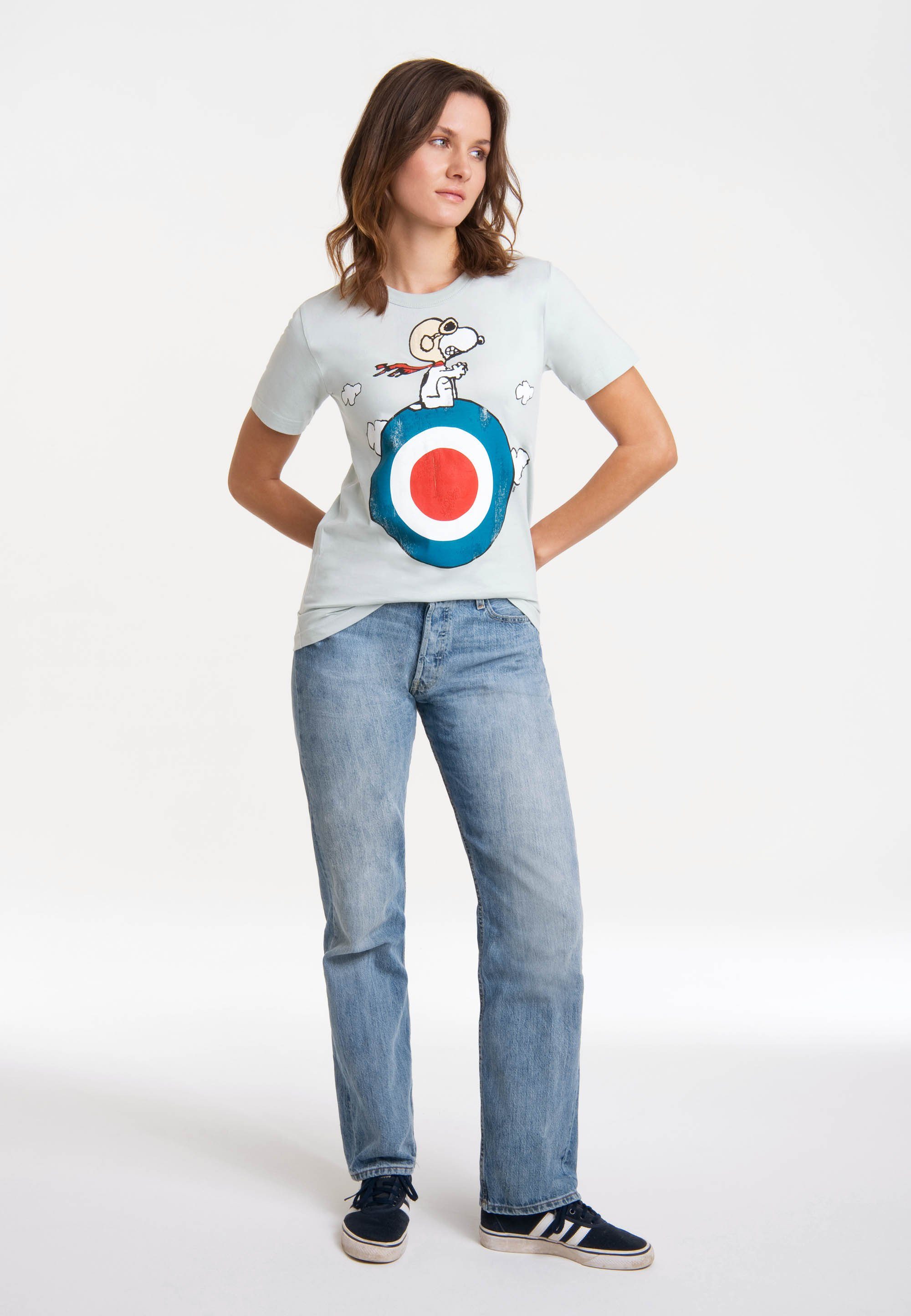 LOGOSHIRT T-Shirt lizenziertem Snoopy Peanuts mit Print blau 