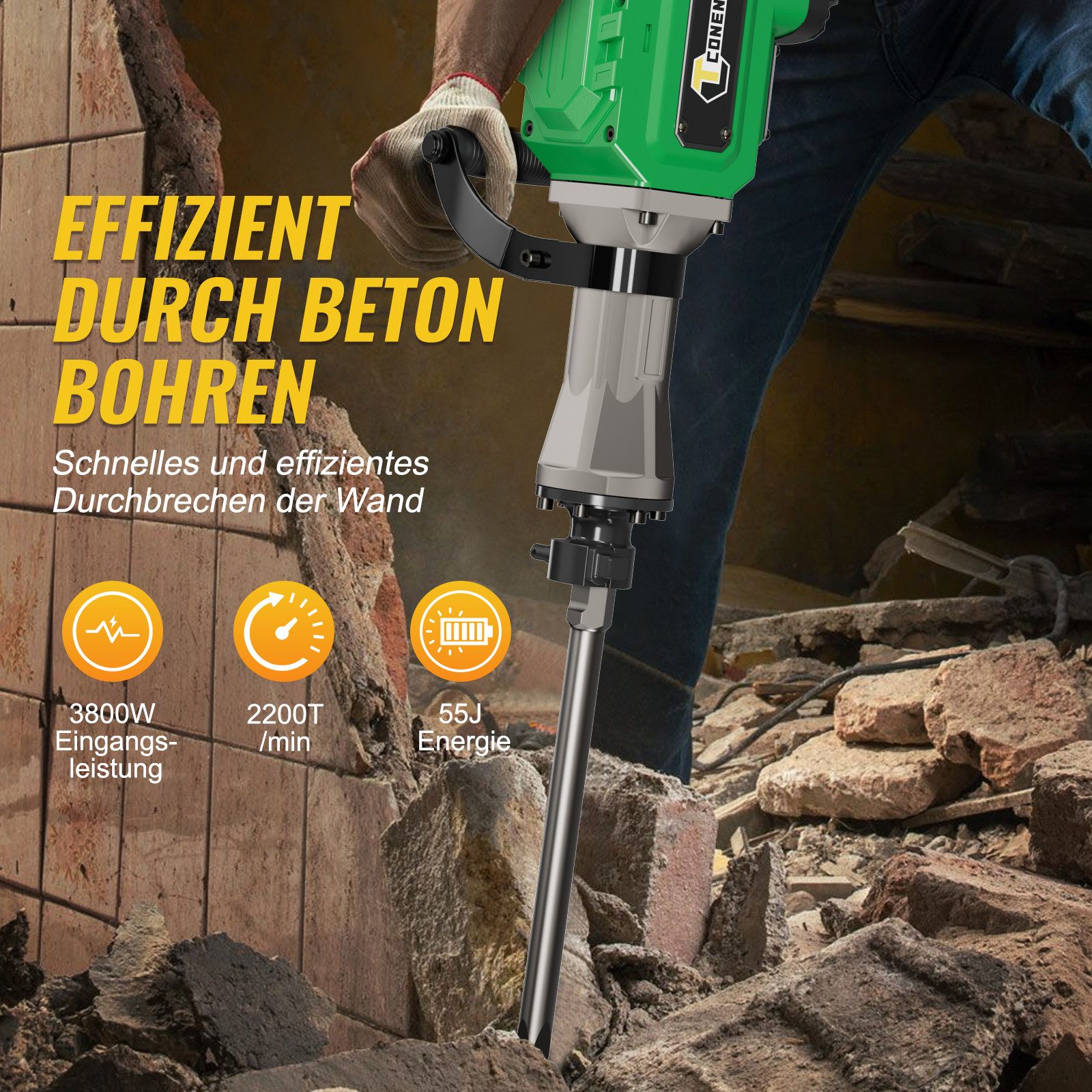 CONENTOOL Abbruchhammer, 3800 in W, für Sechskantschaft, (Set, 5-tlg) ink k günstig online kaufen