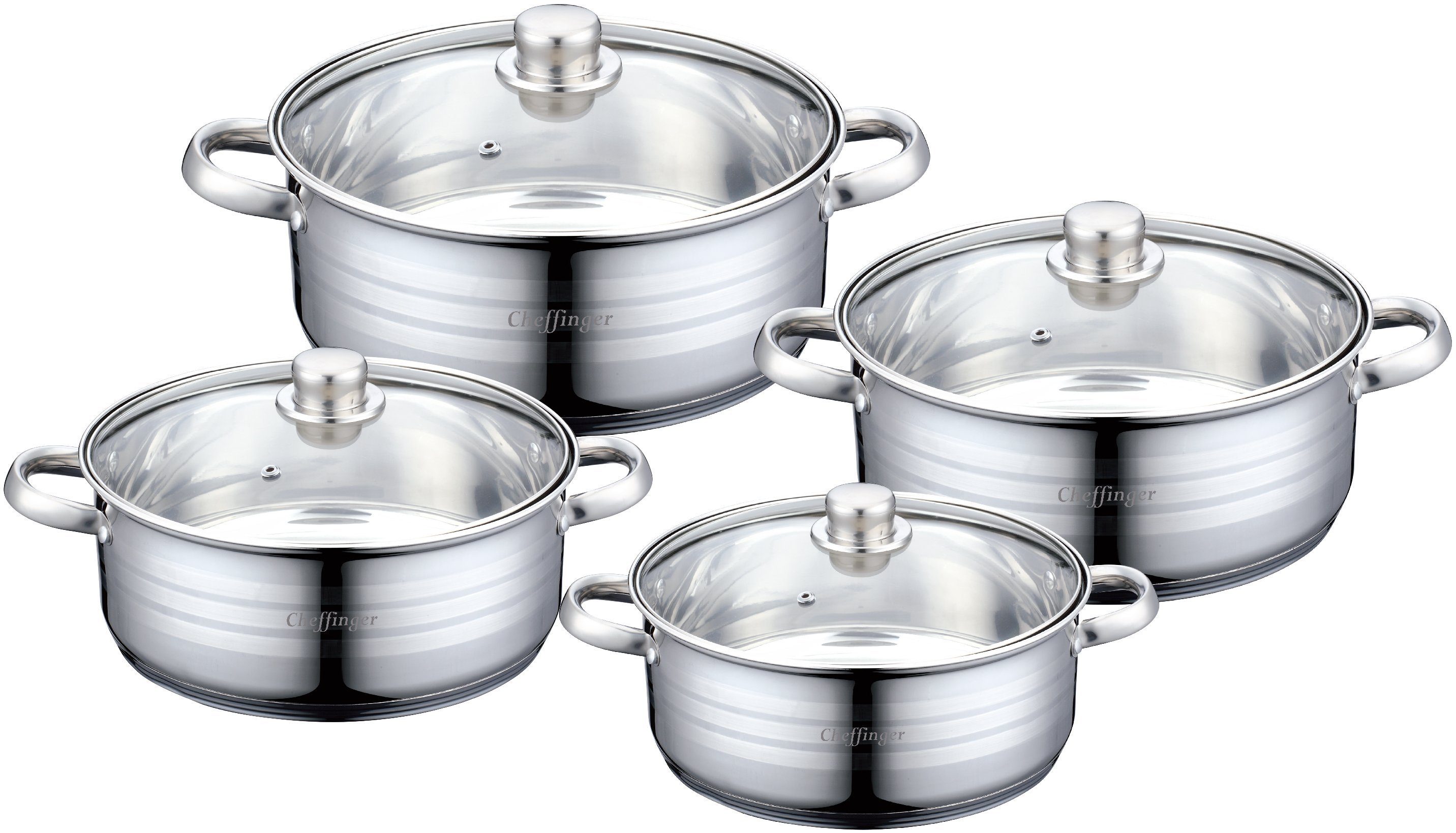 Cheffinger Kochtopf 8-tlg Edelstahl Induktion Kochtopf Topfset Deckel 24/26/28/30cm, (8-tlg)