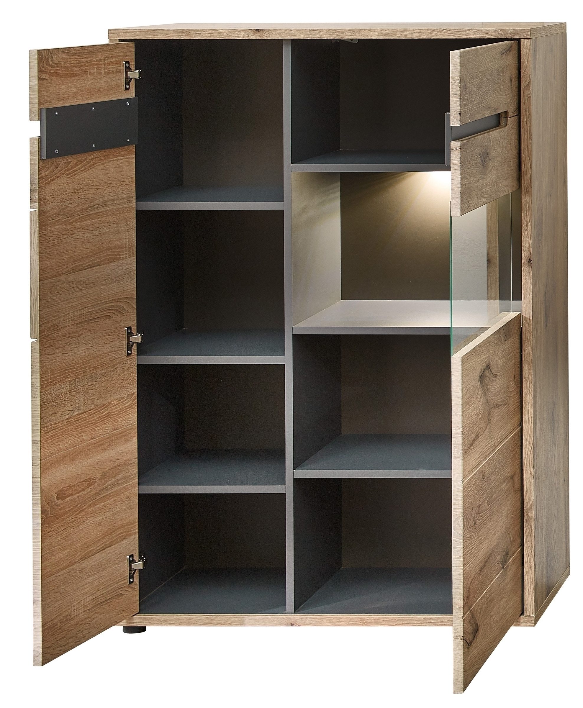 freiraum Stauraumvitrine Bellano in Viking Oak Dekor, MDF, Spannplatte - 90x128x38 (BxHxT)