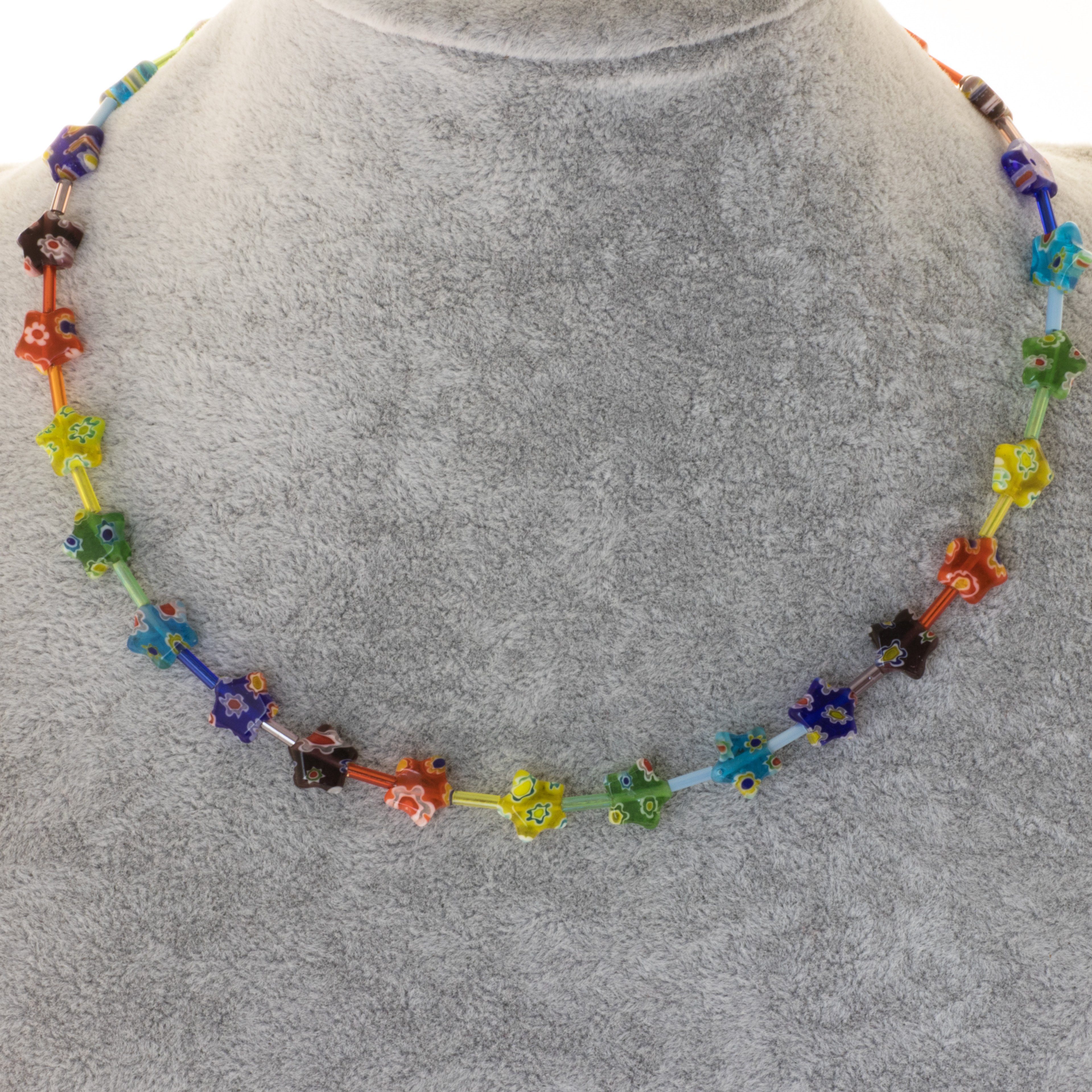 Regenbogen Kette Sternchen Millefiori Glas Regenbogen, Farben Perlenkette Bella Carina Perlen