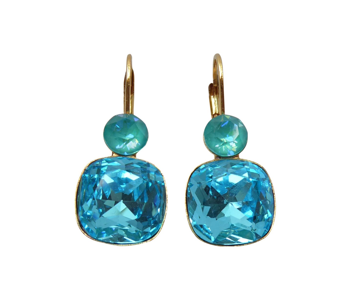 Mugello Paar Ohrhänger Mary aqua vergoldet funkelnd auffällig Alltag Eye-Catcher, Handgefertigter Modeschmuck, made in Germany