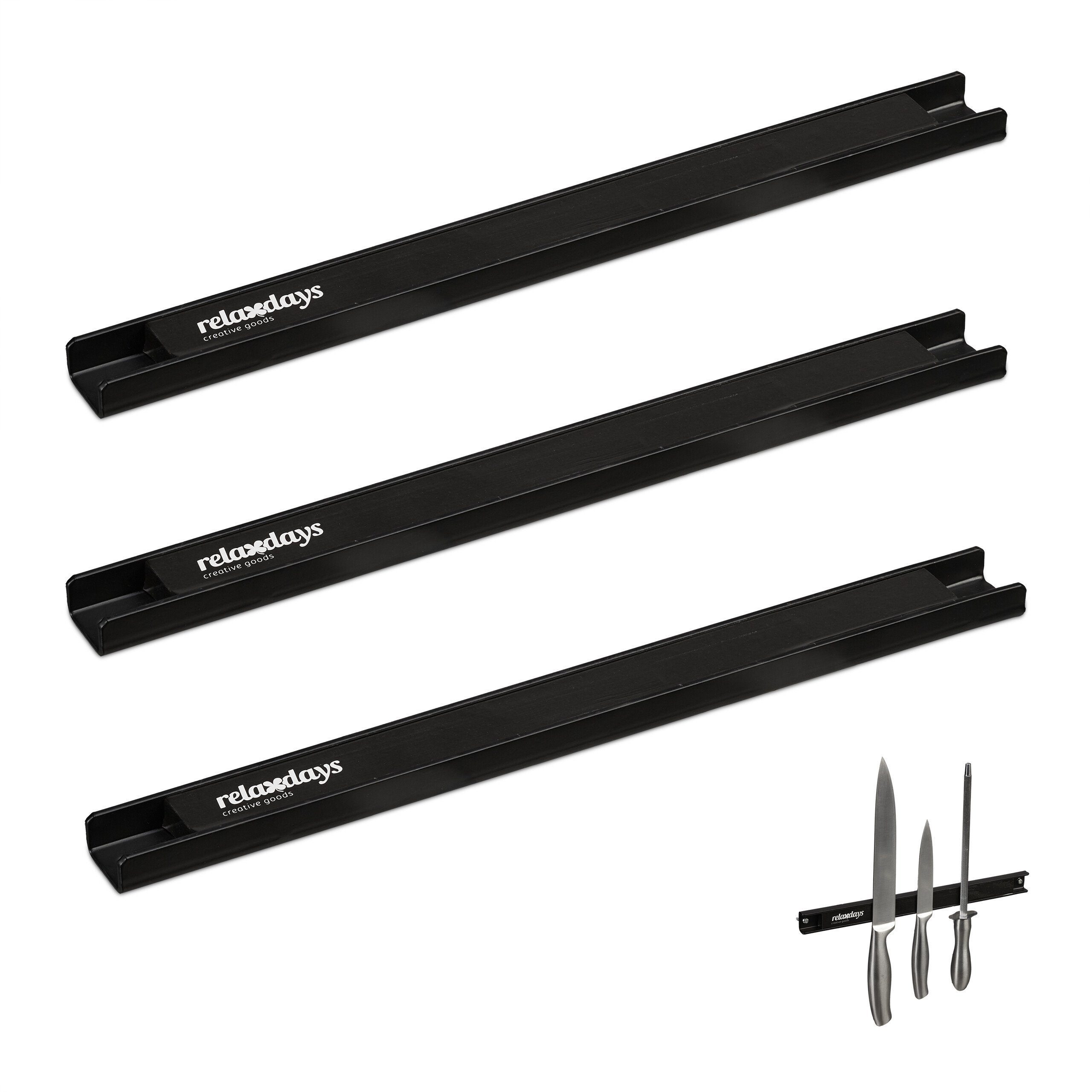 relaxdays Wand-Magnet Messer-Leiste 3er Set Magnetleiste 30 cm (3tlg)
