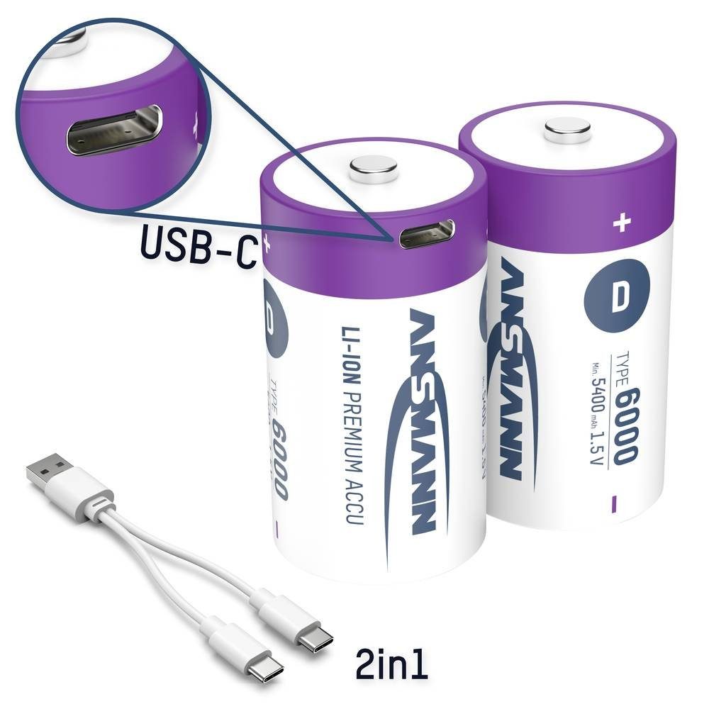 Li-Ion Akkus Mono D Typ 6000 (min. 5400 mAh) 2er Akku
