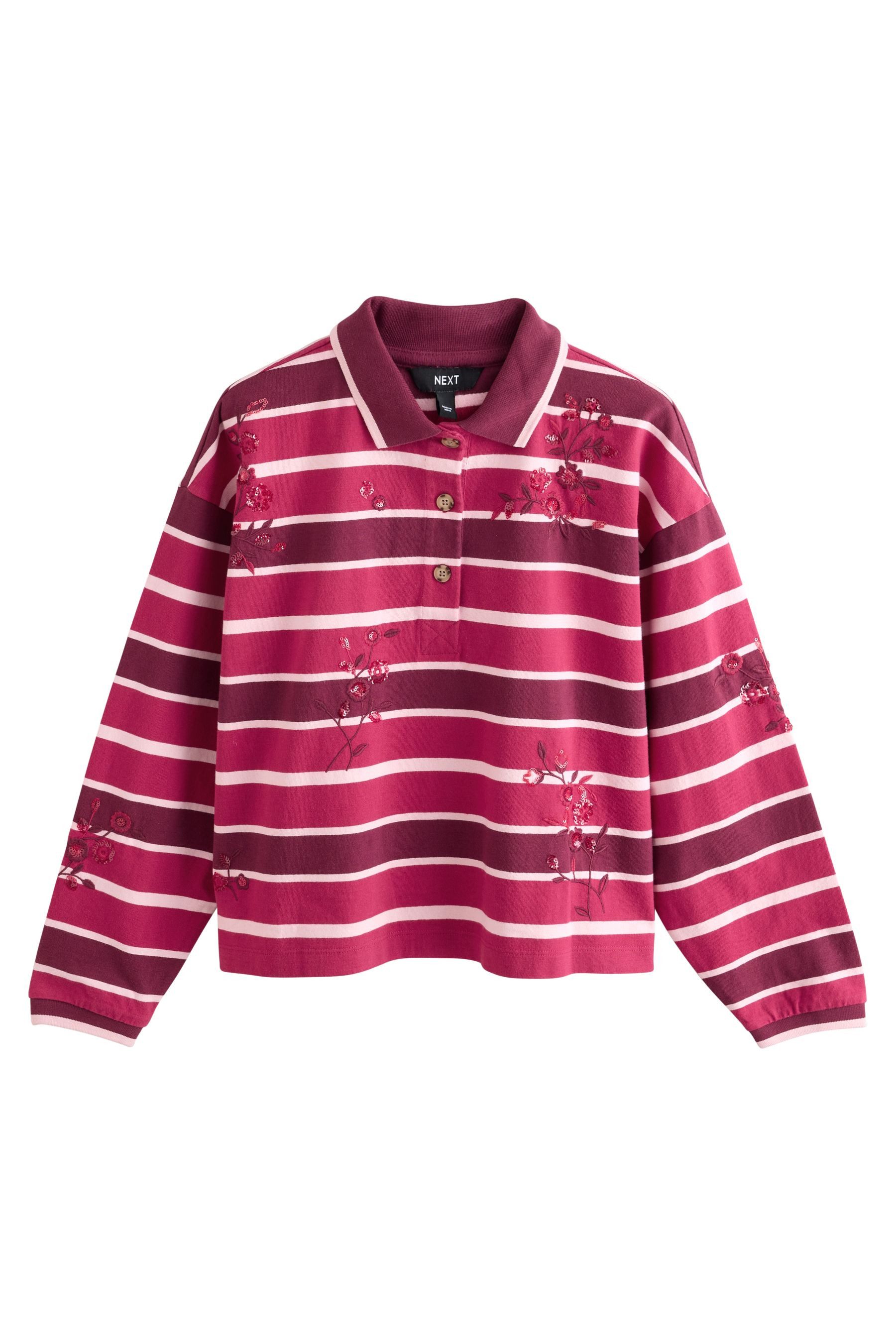 Langarmshirt Langärmeliges Rugby-Oberteil mit Verzierung
