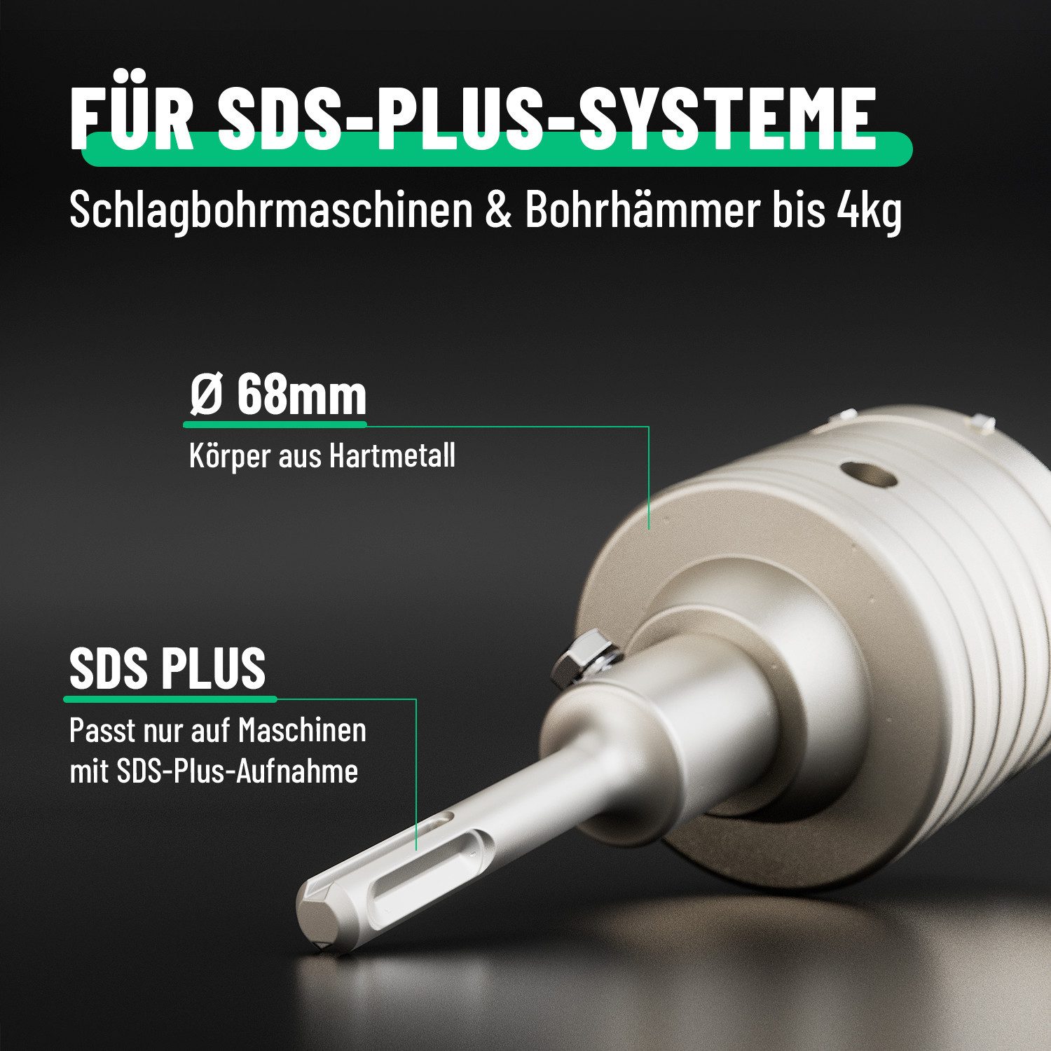 greate. Hohlbohrkrone 2x Bohrkrone 68mm SDS Plus mit Zentrierbohrer - Dosenbohrer Trockenbau, Ø 68 mm, 2-tlg. – Bild 5 von 5