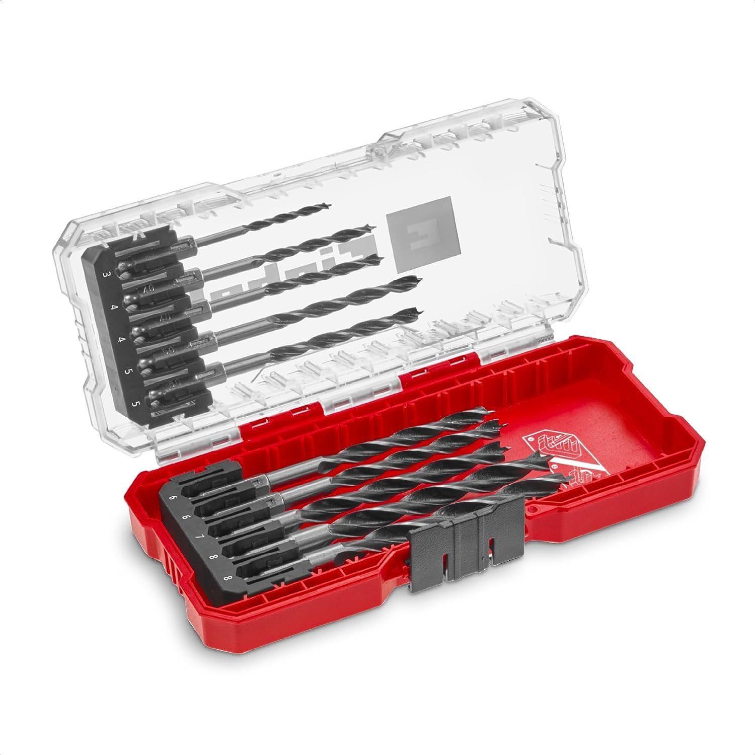 Einhell Bohrer- und Bitset, 10-St., S-CASE 10-tlg. Holzbohrer-Set, zweispiralig, aus C45 Werkzeugstahl